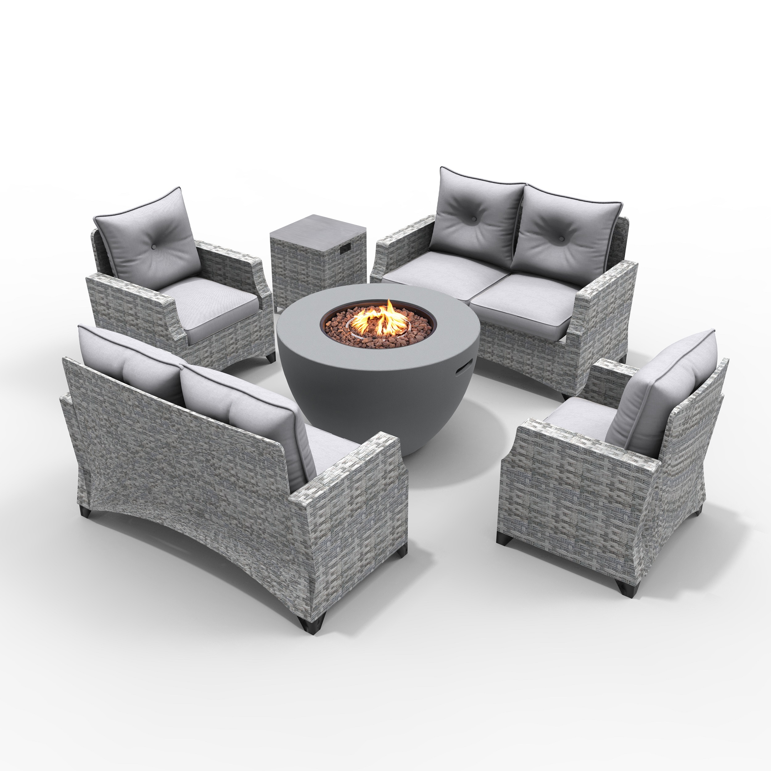 Moda Furnishings 2160-1801-2S Rosy 6 -Piece Wicker Patio Conversation Set with Gray Cushions