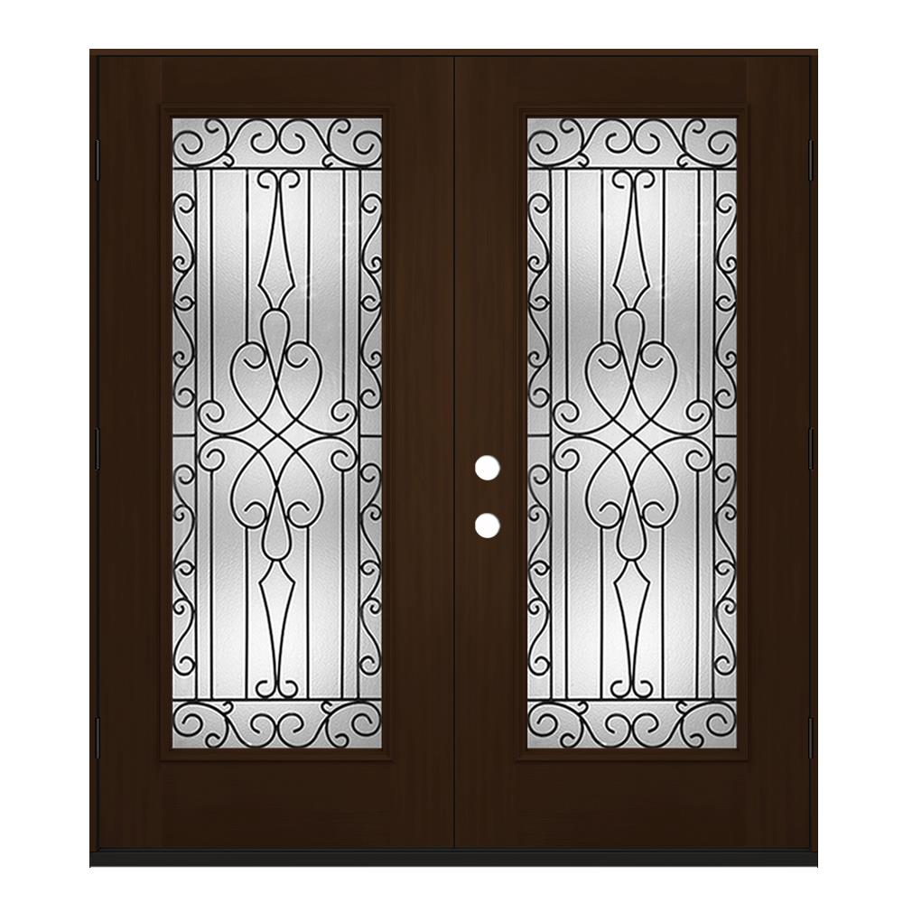 JELD-WEN Wyngate 72-in x 80-in x 4-9/16-in Fiberglass Full Lite Left-Hand Outswing Espresso Stained Prehung Double Front Door Insulating Core in Brown -  LOWOLJW231400039