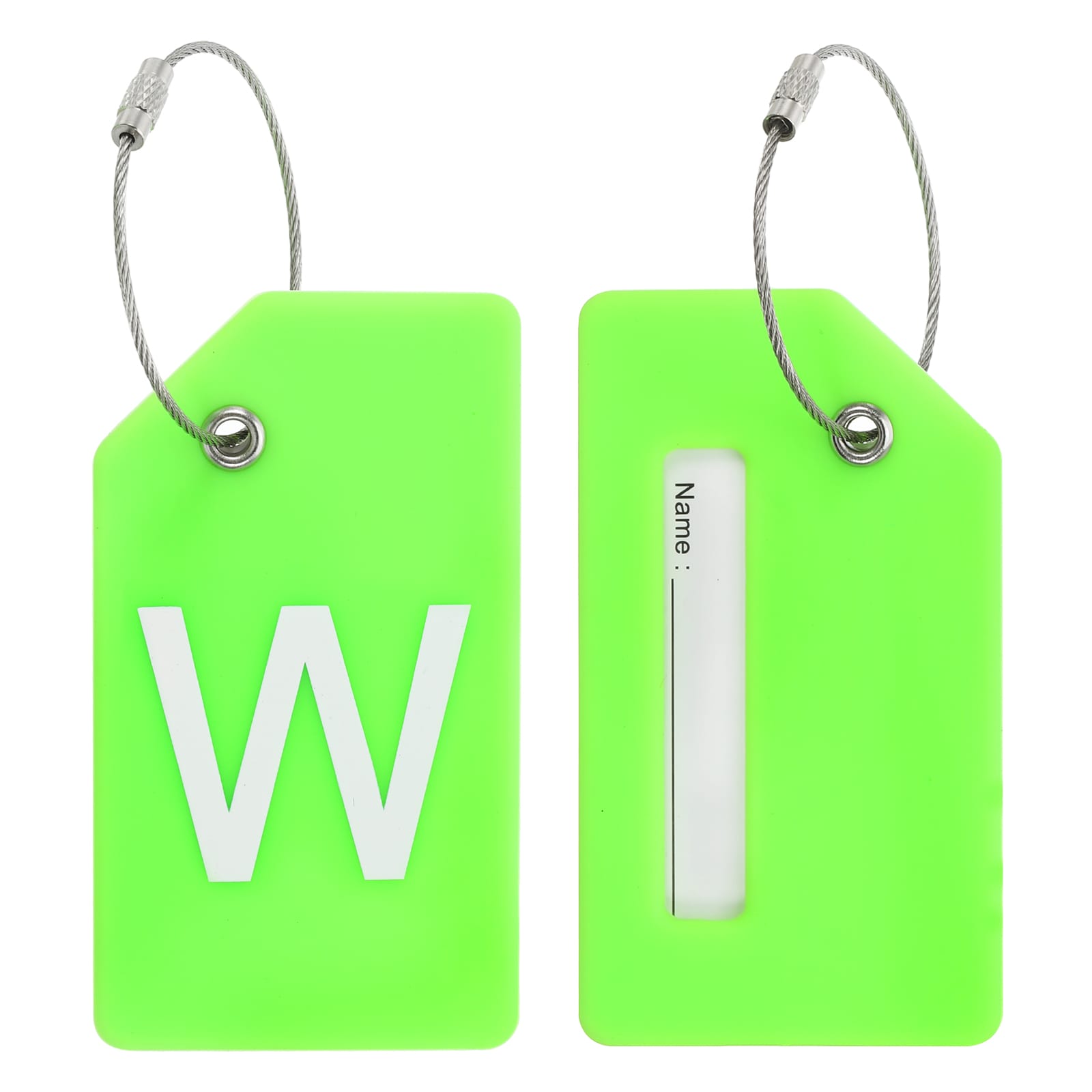 PATIKIL Initial Luggage Tags 2pcs Silicone Suitcase Tag Identifier ID Card Holder Unique Luggage Name Tags with Stainless Steel Loop Letter W Green