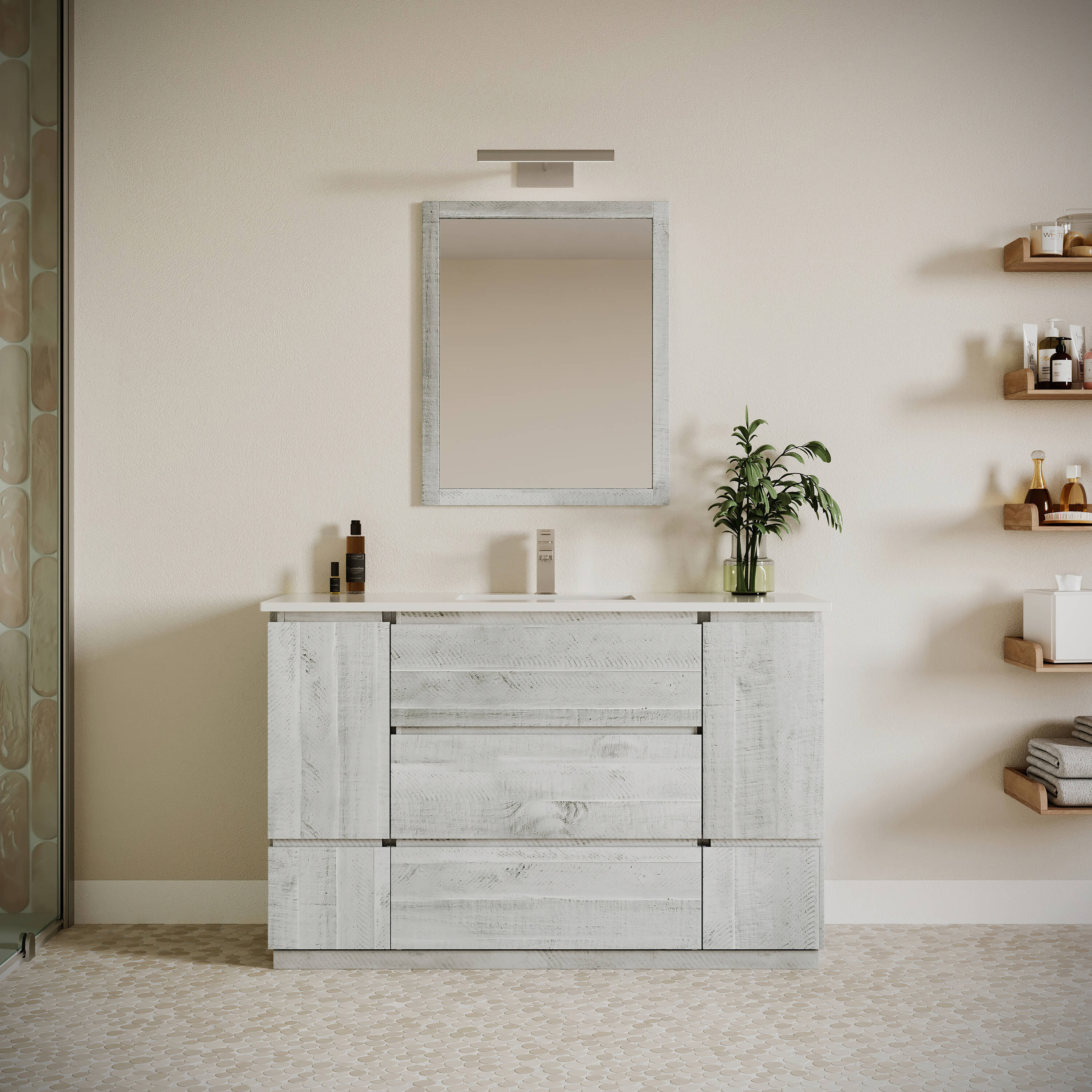 Fresca FCB31123012RWHFCCWHU Formosa 54-in Rustic White Undermount Single sink Bathroom Vanity with White Quartz Top