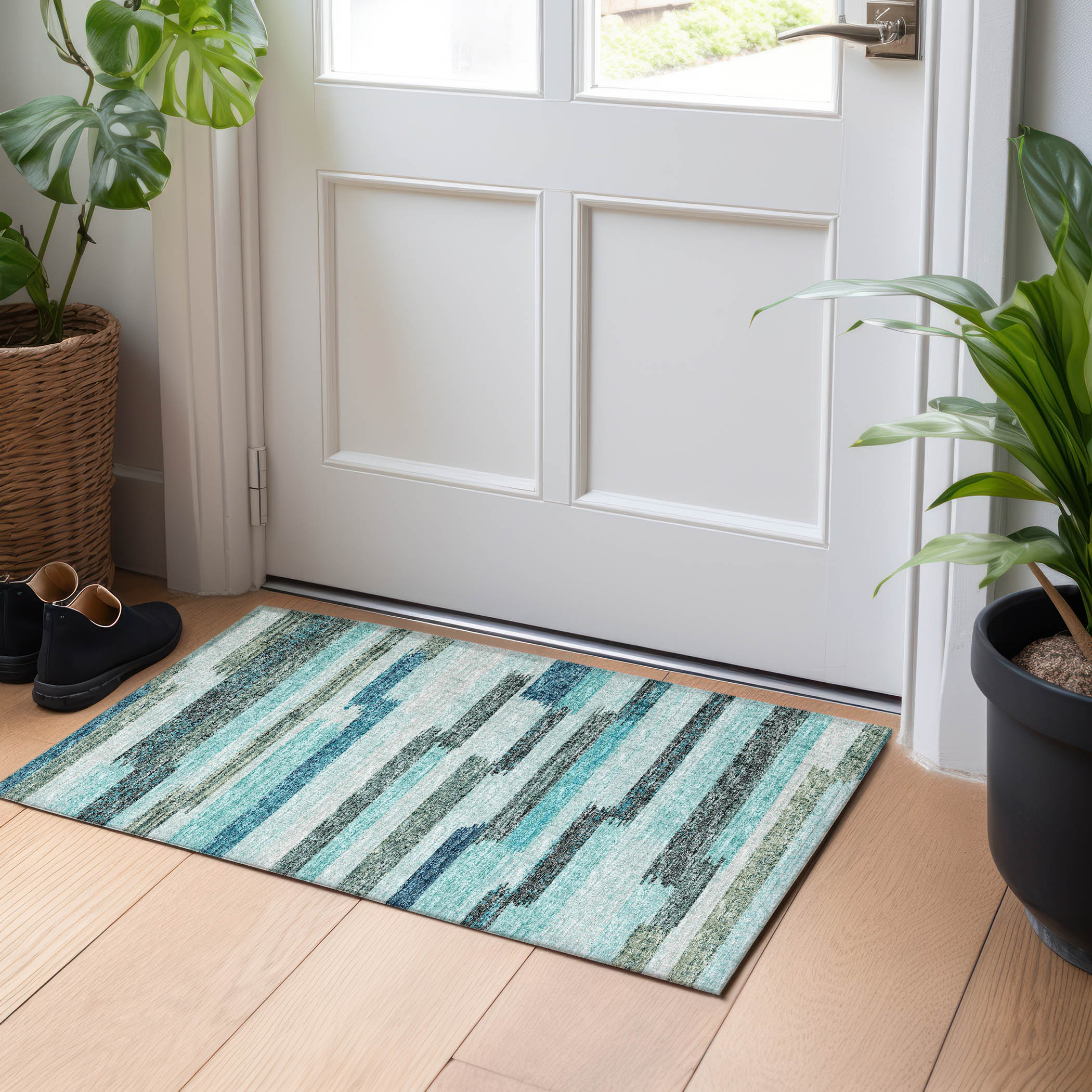 Addison Rugs AMF114TU20X30 Mayfield AMF114TU 2 x 3 (ft) Loomed Polyester Turquoise Rectangular Indoor Geometric Machine washable Area rug