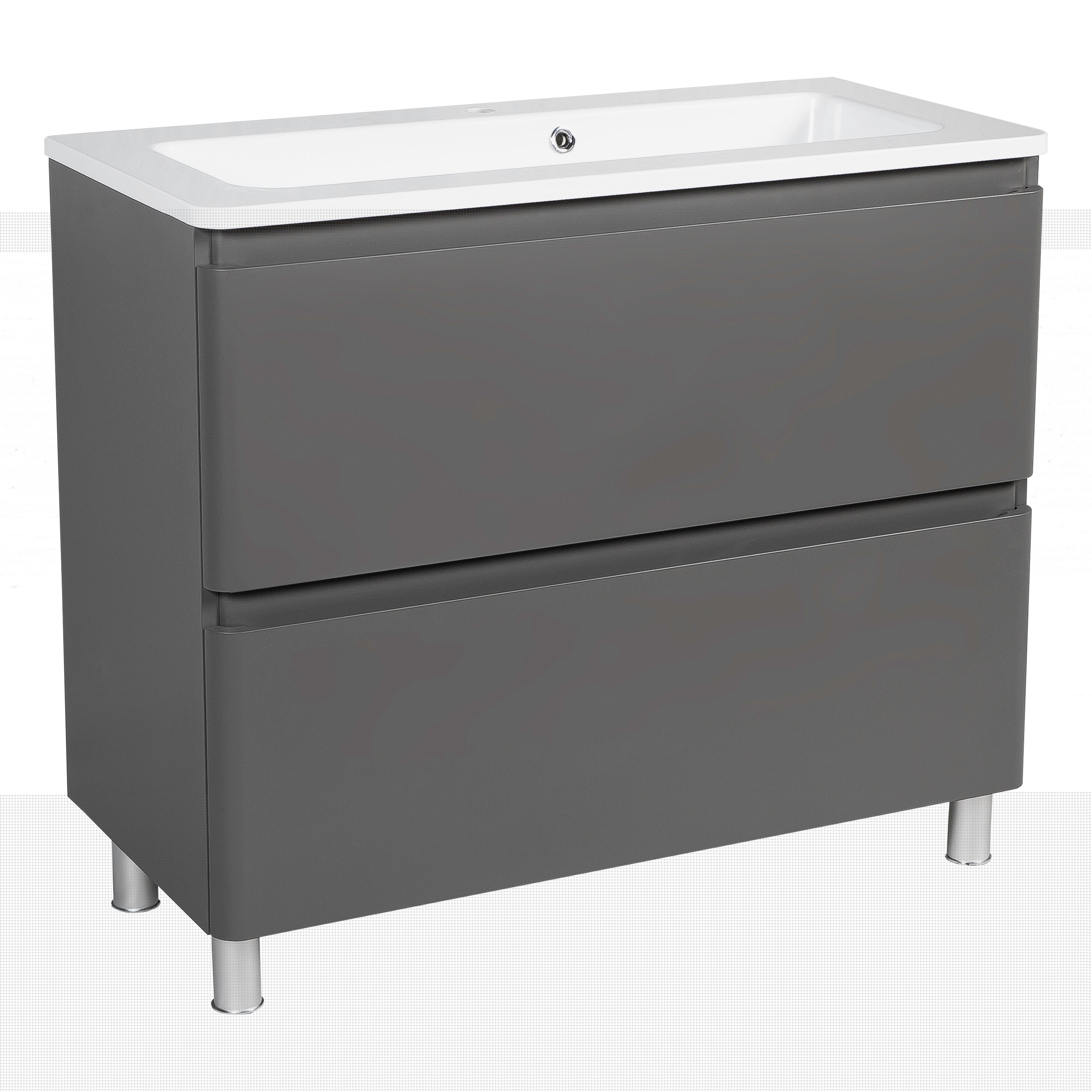 Bath Oasis Modern Free Standing Bathroom Vanity with Washbasin - Comfort Gray Matte Collection with Side Vanity Cabinet - Non-Toxic Fire-Resistant MDF-44 (32+12)-Diamond Collection 40