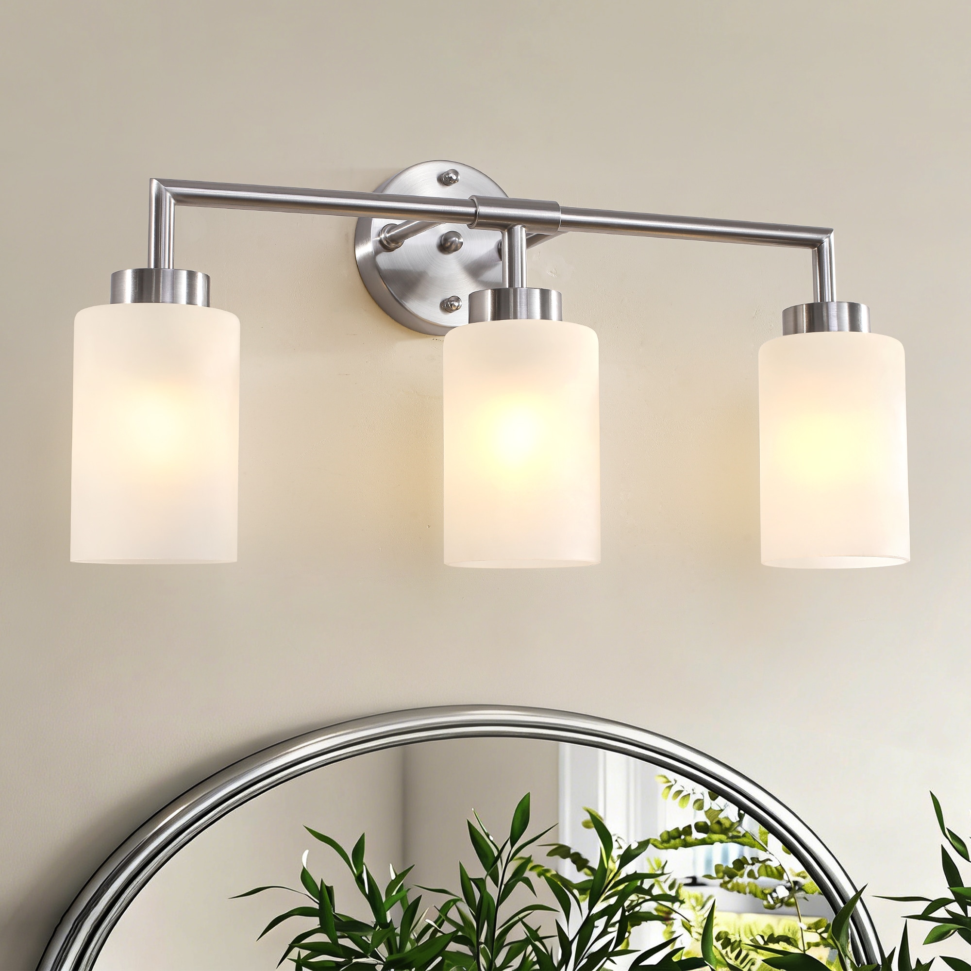 HLJYNJM 22.4-In Nickel Modern 3-Light Cloud Glass Vanity Light  Wall Sconce for Bathroom Hallway
