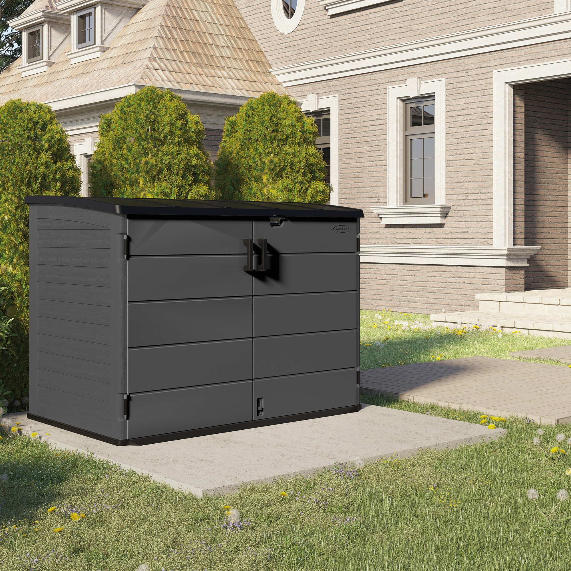 Suncast BMS4781D 6-ft x 4-ft Trash Hideaway Black Lean-to Resin Storage Shed (Floor Included)