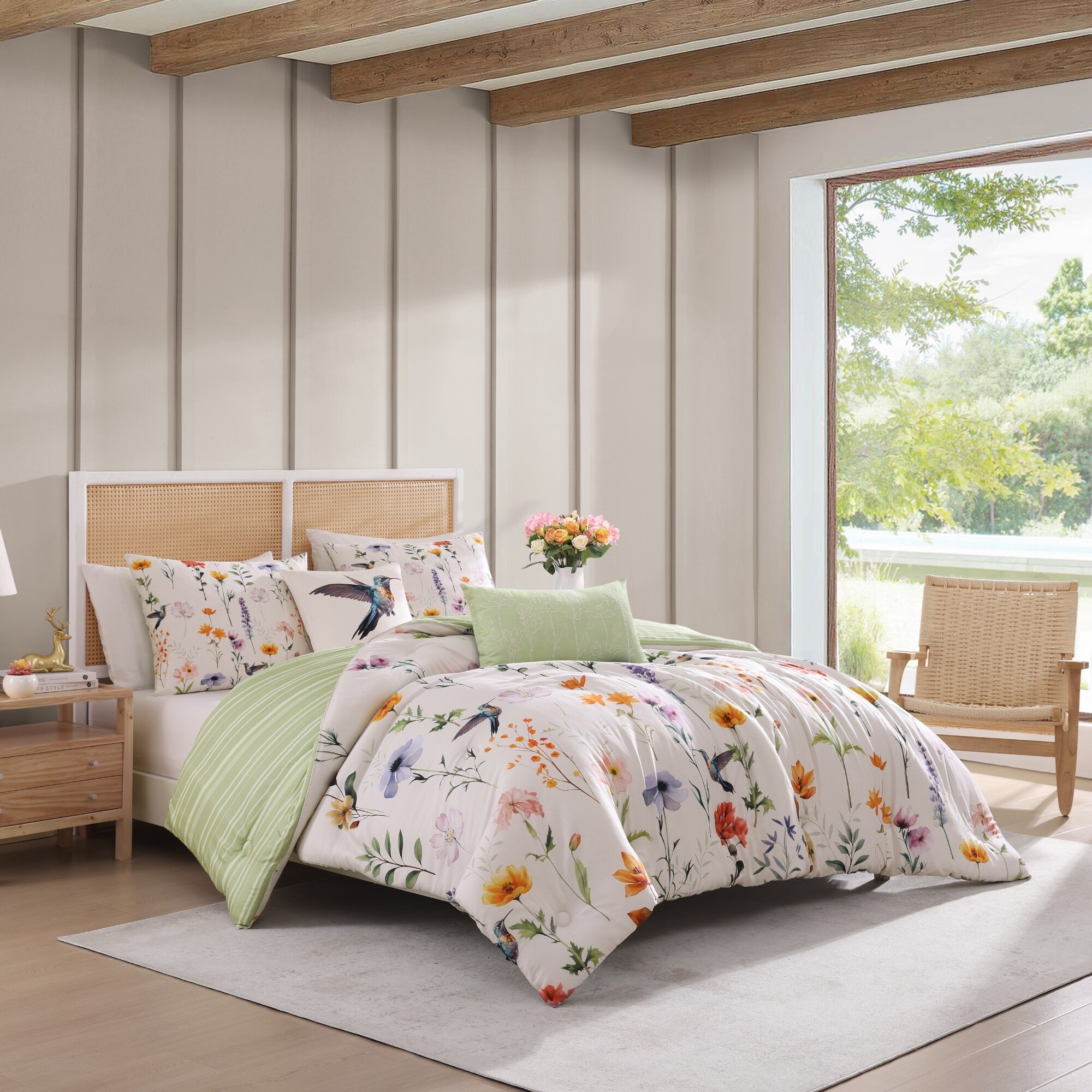 Ivory Queen Cotton Reversible Floral Comforter Set