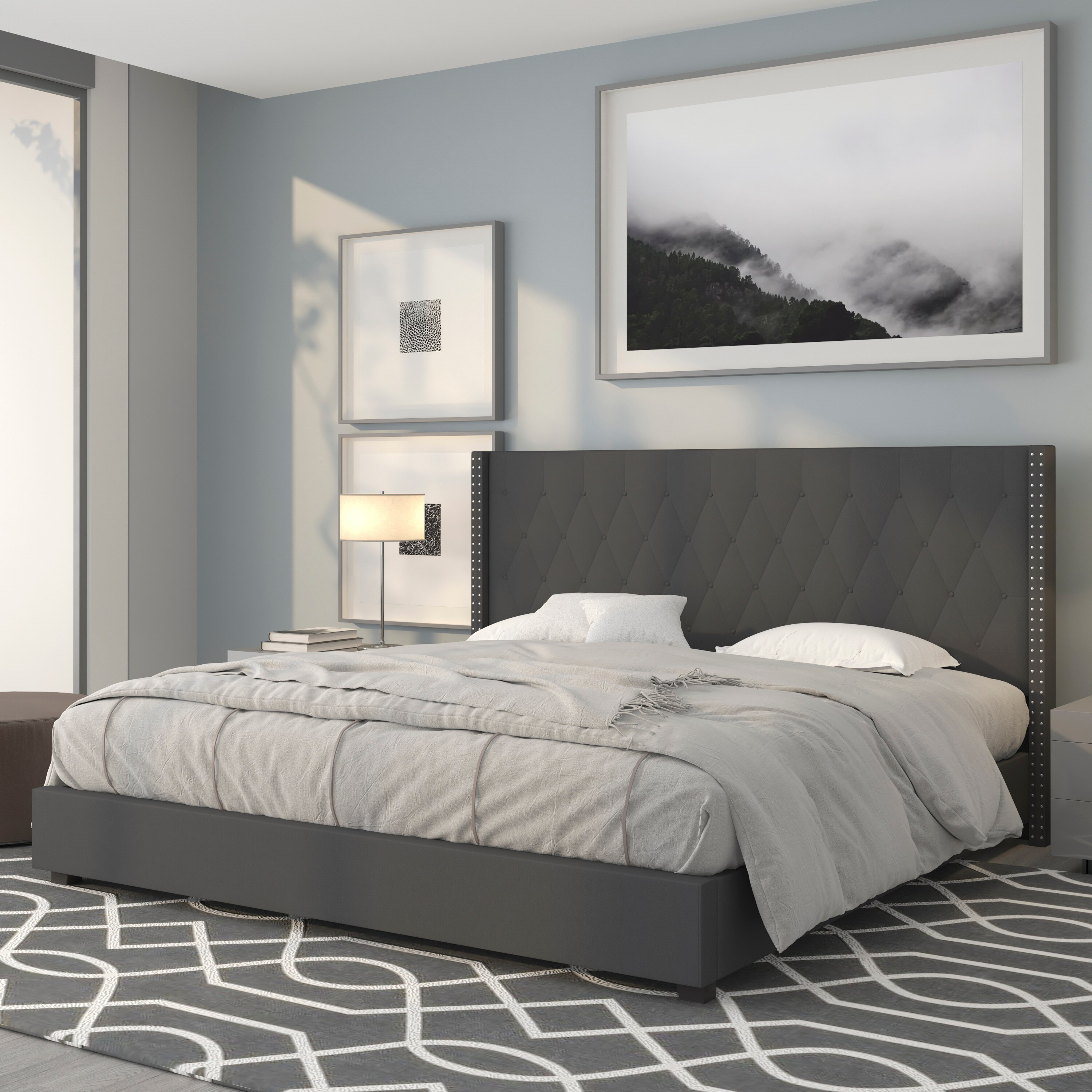 Flash Furniture 889142255307 Riverdale Dark Gray King Upholstered Platform Bed