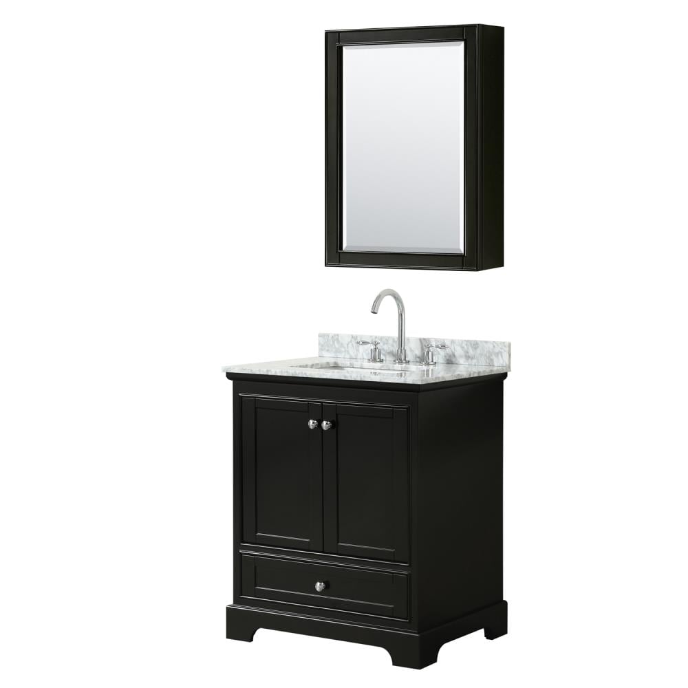 Wyndham Collection WCS202030SDECMUNSMED Deborah 30-in Dark Espresso with Polished Chrome Trim Undermount Single sink Bathroom Vanity with White Carrara Marble Natural marble Top (Mirror Included)