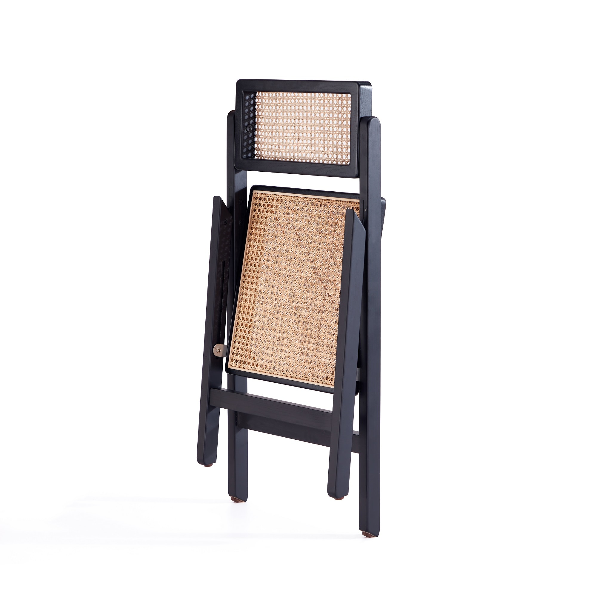Black and Natural Cane High Folding Side Chair Set