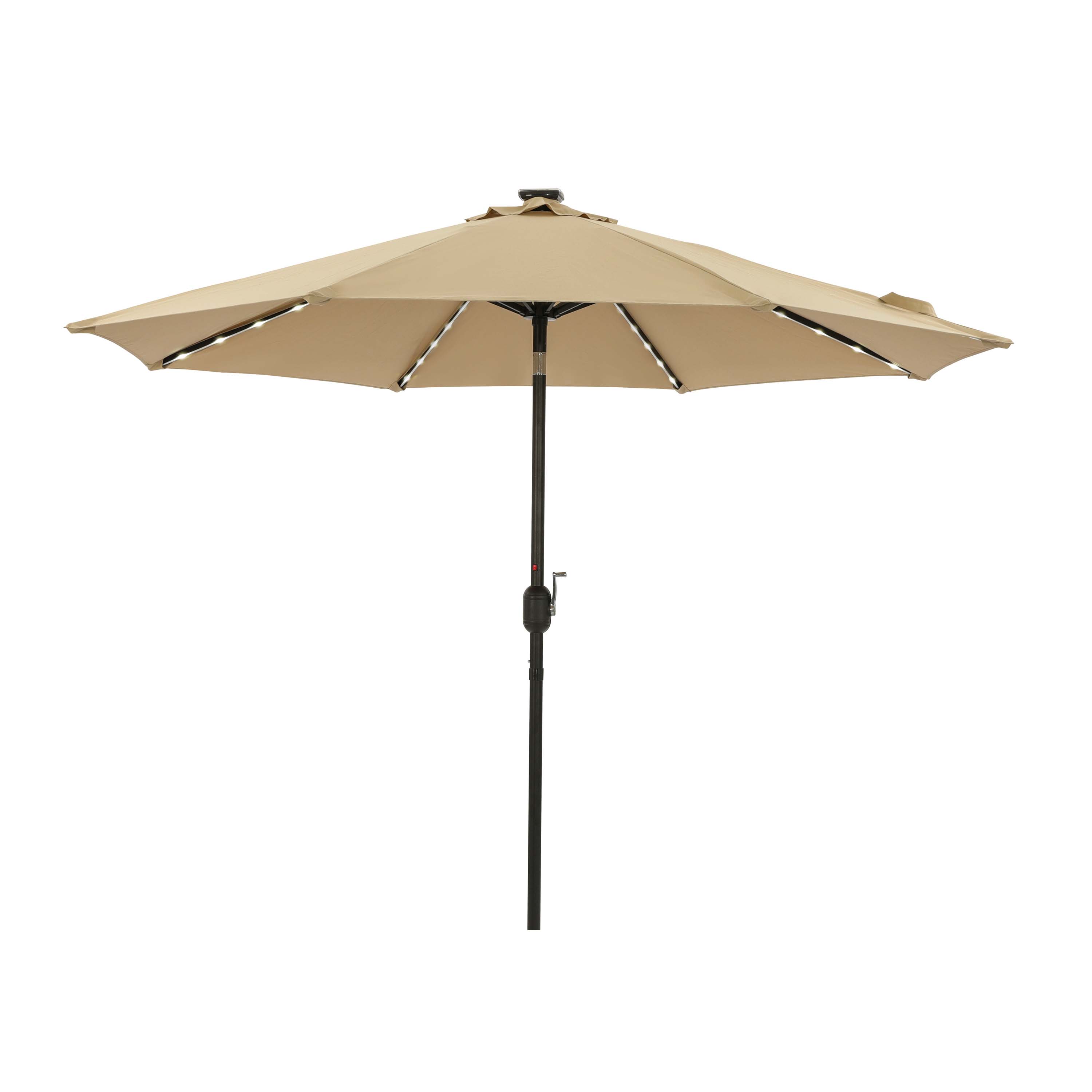 Island Umbrella NU6848 9-ft Aluminum Tan Market Patio Umbrella with Lights