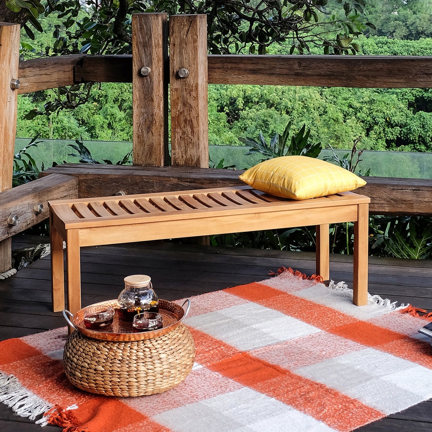 Cambridge Casual 140281-TW-XX-XX-XX Auburn 47-in W x 17-in H Natural Teak Teak Dining Bench