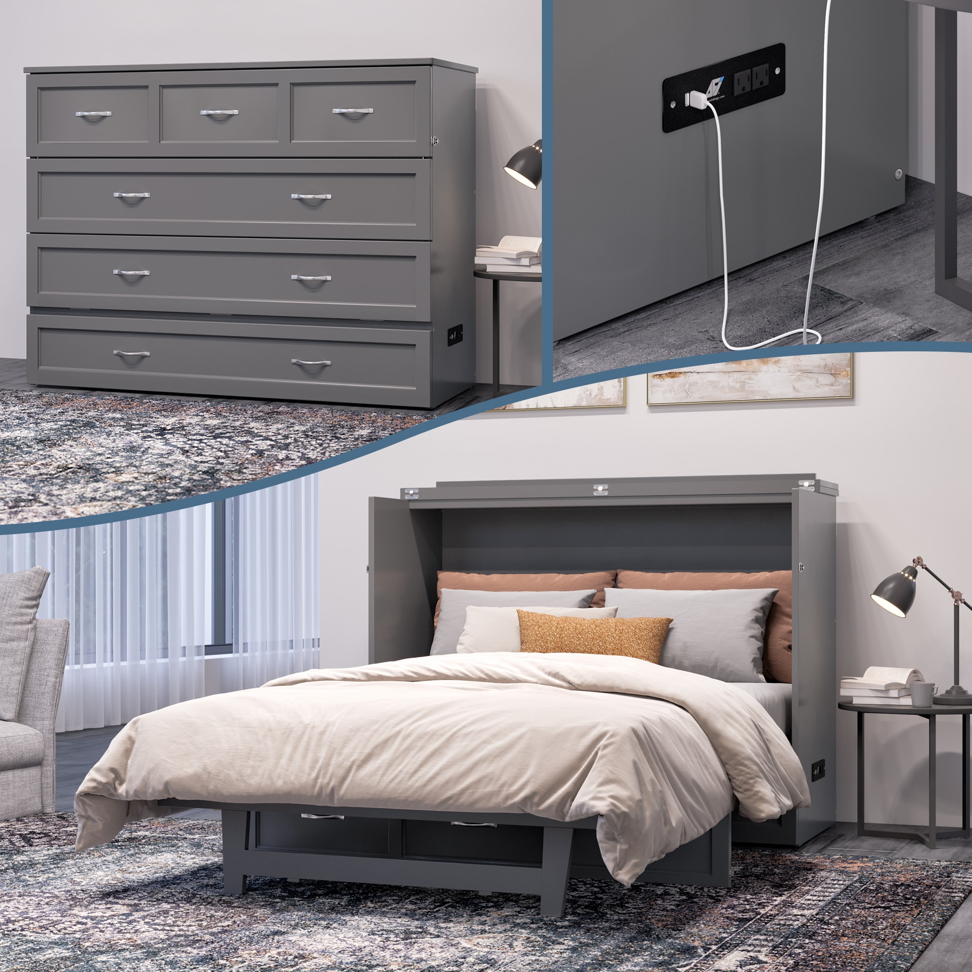 AFI Furnishings AC573149 Northfield Grey Full Wood Murphy Bed with Storage