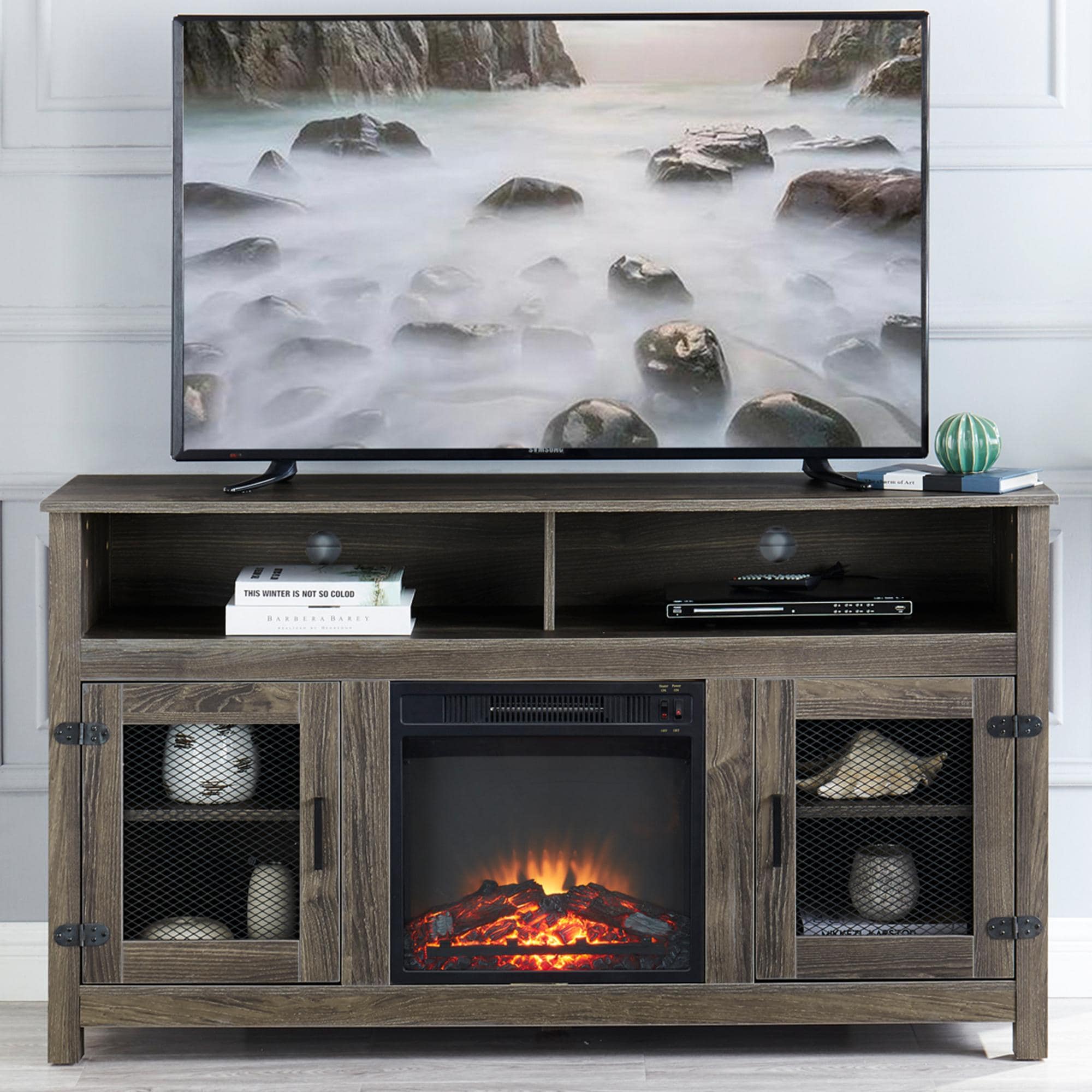 Lowes fireplace tv on sale stand grey