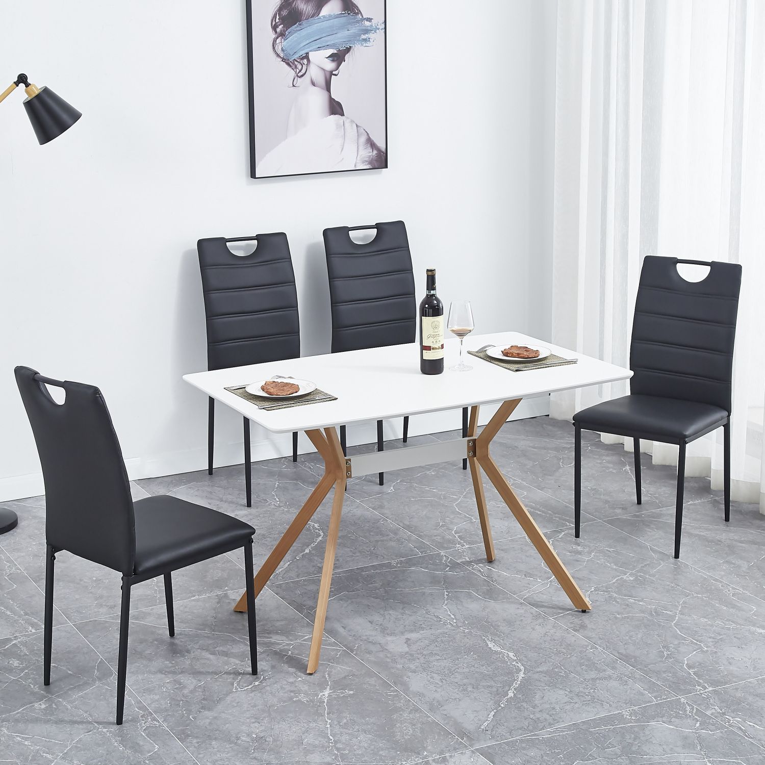 JASMODER W299S00007 Black White Contemporary/Modern Dining Room Set with Rectangular Table (Seats 4)