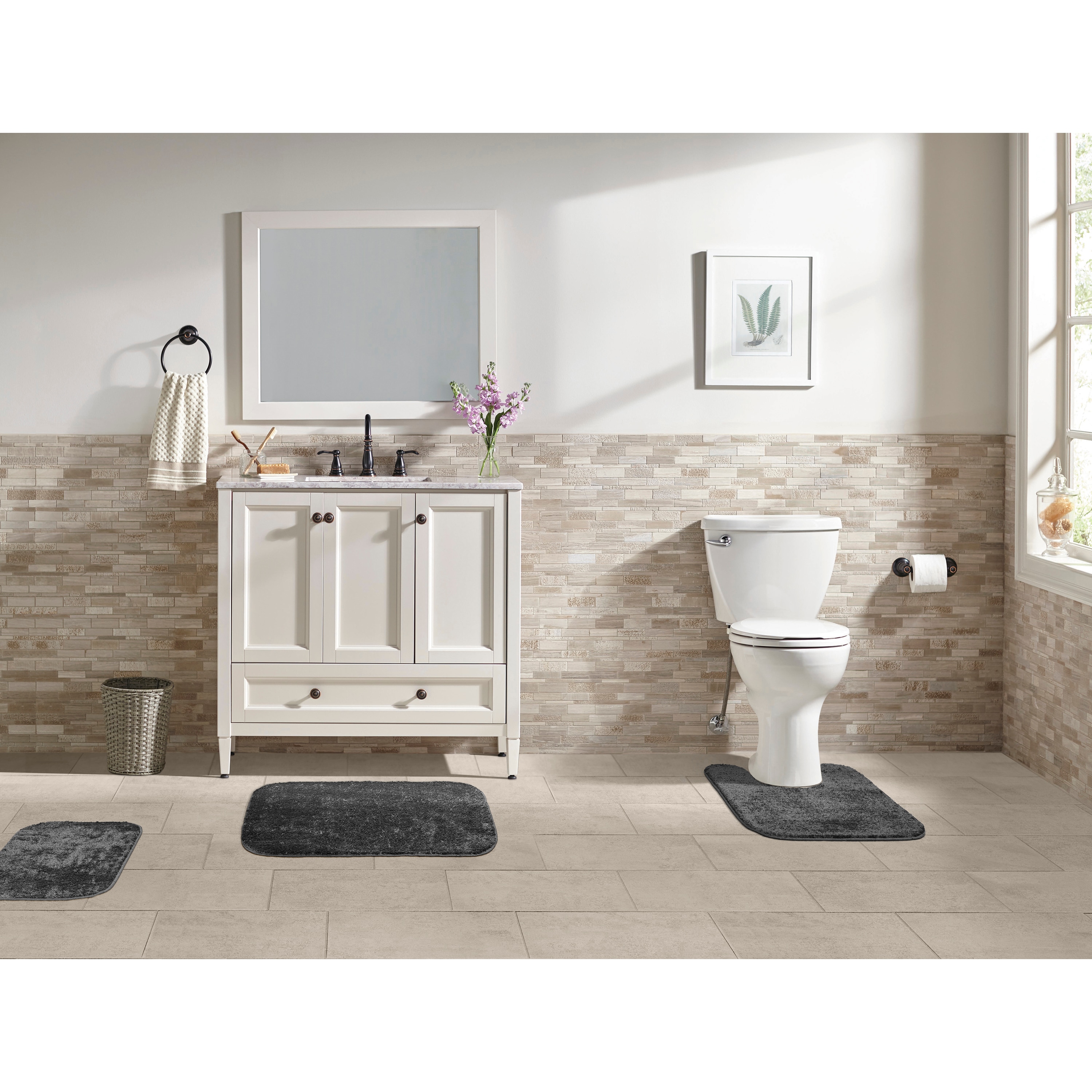 Garland Gramercy Cinder Gray 3-Piece Washable Bathroom Rug Set