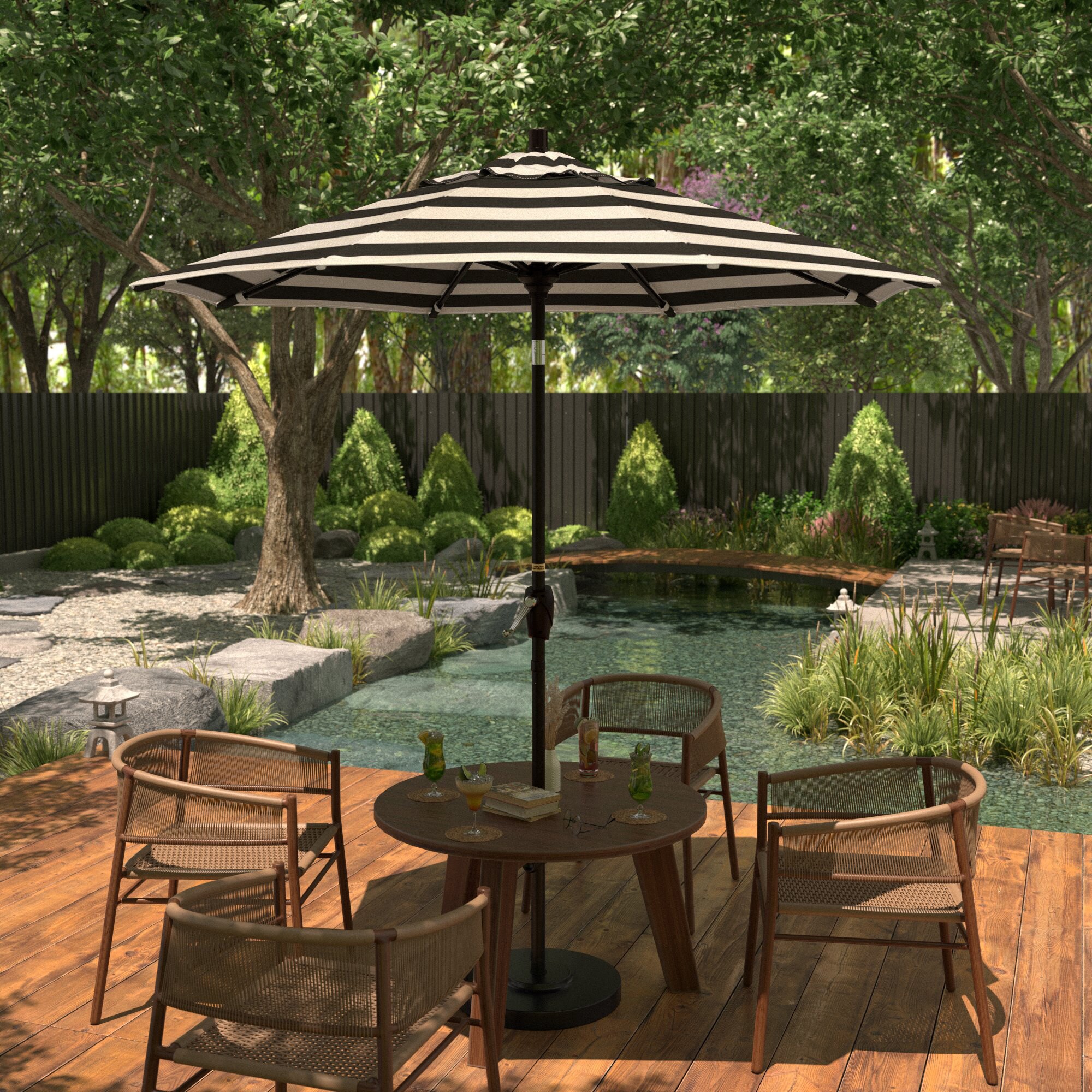 7.5 ft. Black and White Striped Aluminum Market Umbrella