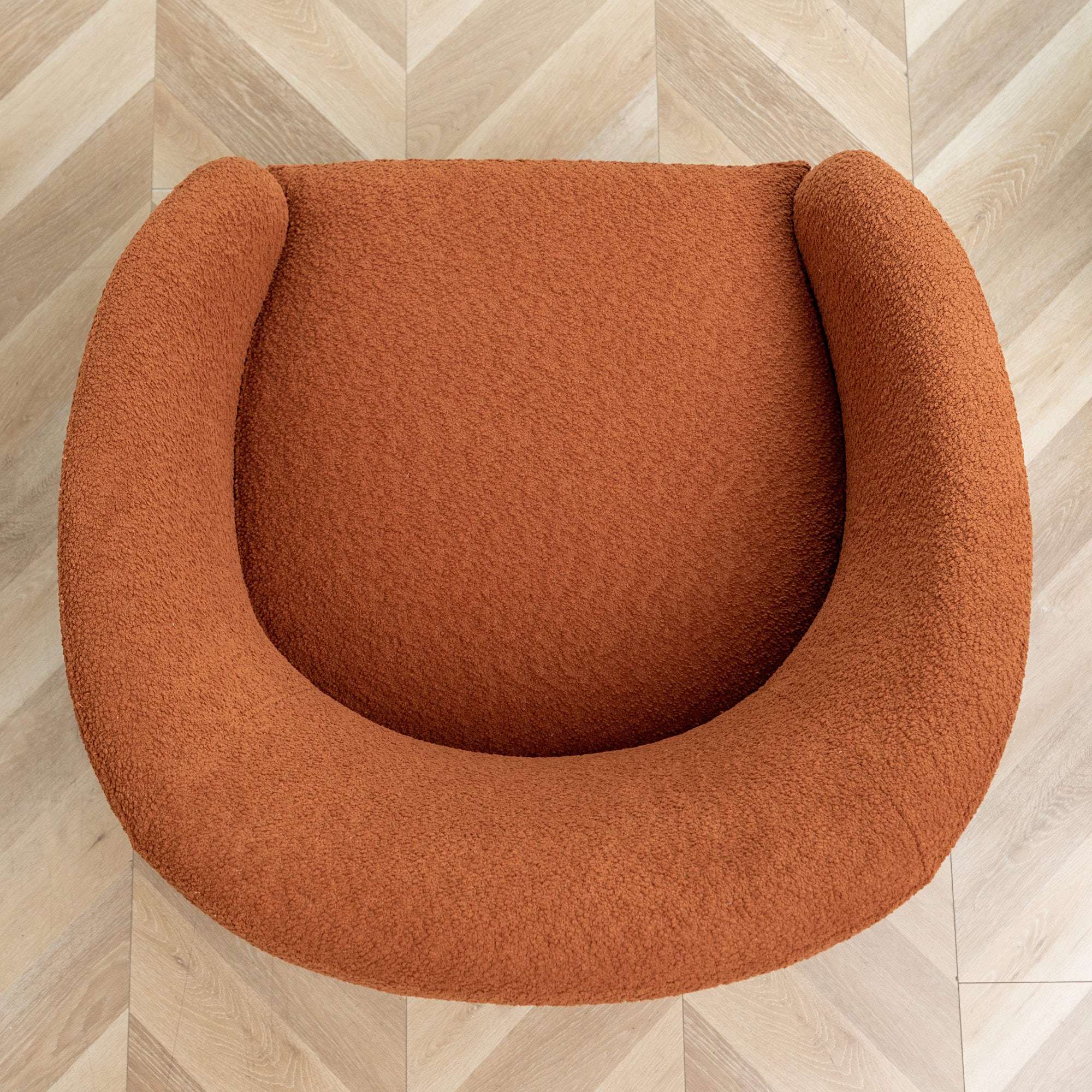 Caramel Boucle Upholstered Swivel Barrel Accent Chair