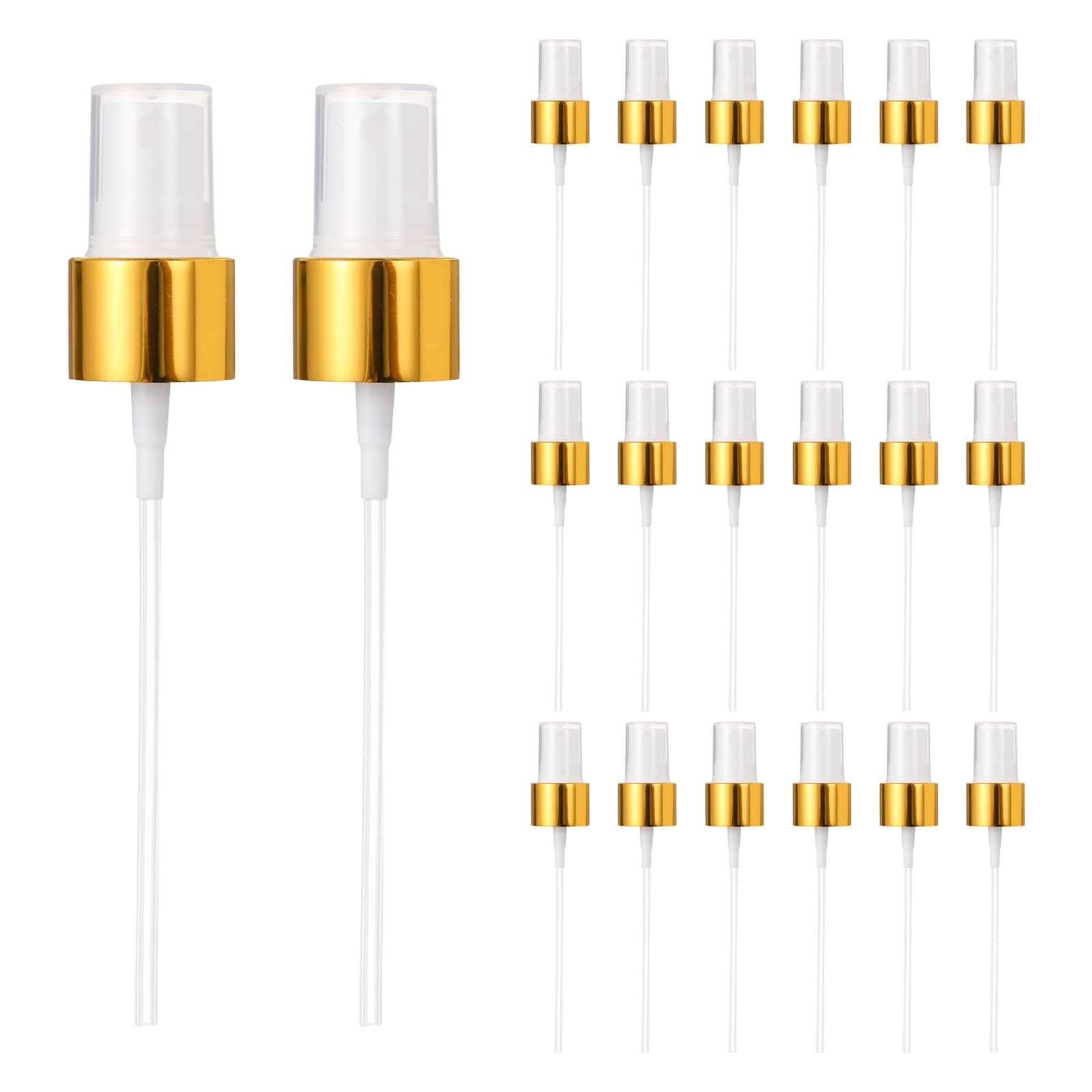 Unique Bargains 24pcs Gold White Spray Top 20/410 Fine Mist Sprayer Reusable Replacement Spray Bottle Pump Plastic Top for Cosmetic Perfume and Body Sprays Bottle