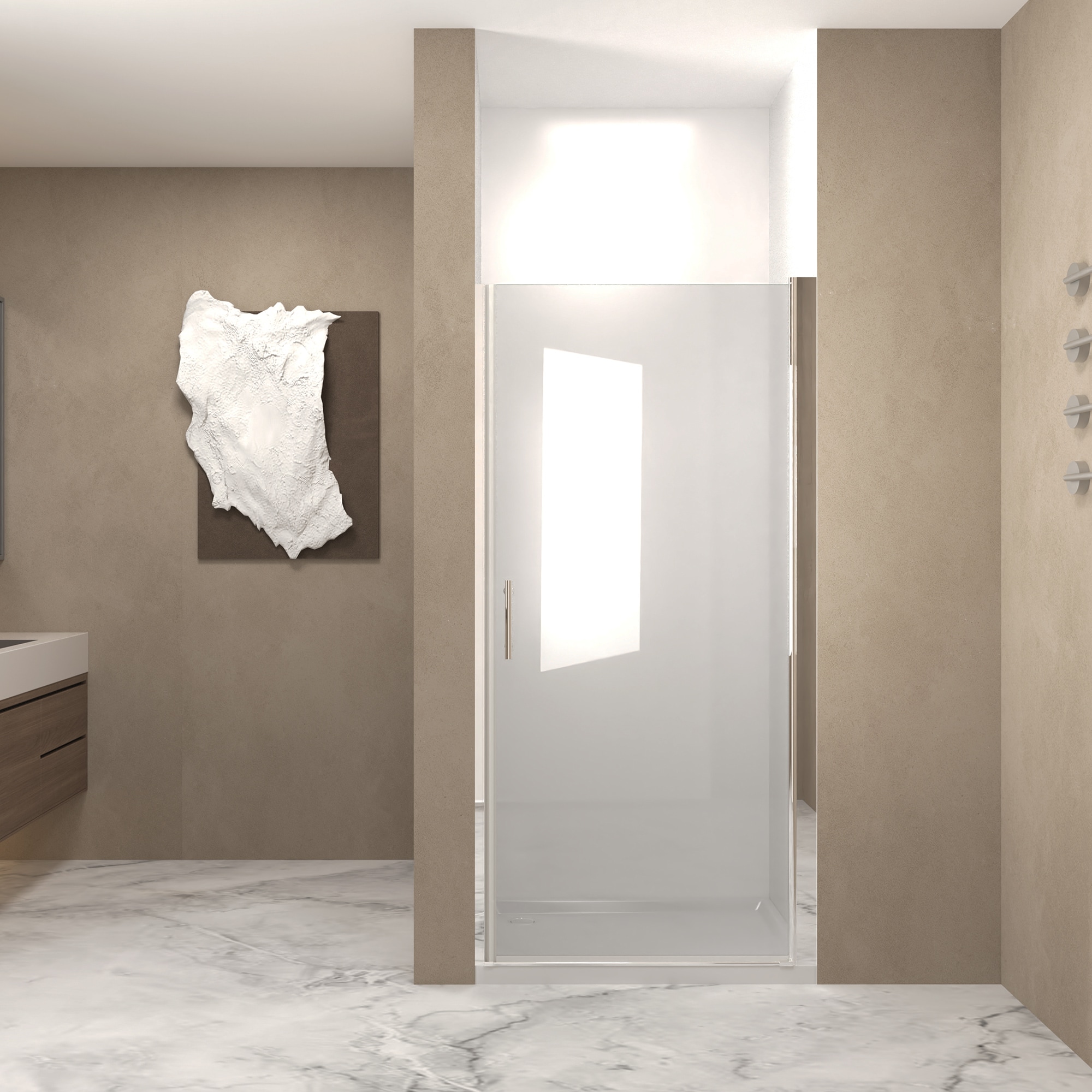 Boho Havens 37-36 Inchx 72 Inch Pivot Shower Door Chrome Aluminum Frame Half 1/4 Inch(6mm) Tempered Glass Explosion Proof Film #ZC-W1675P368643