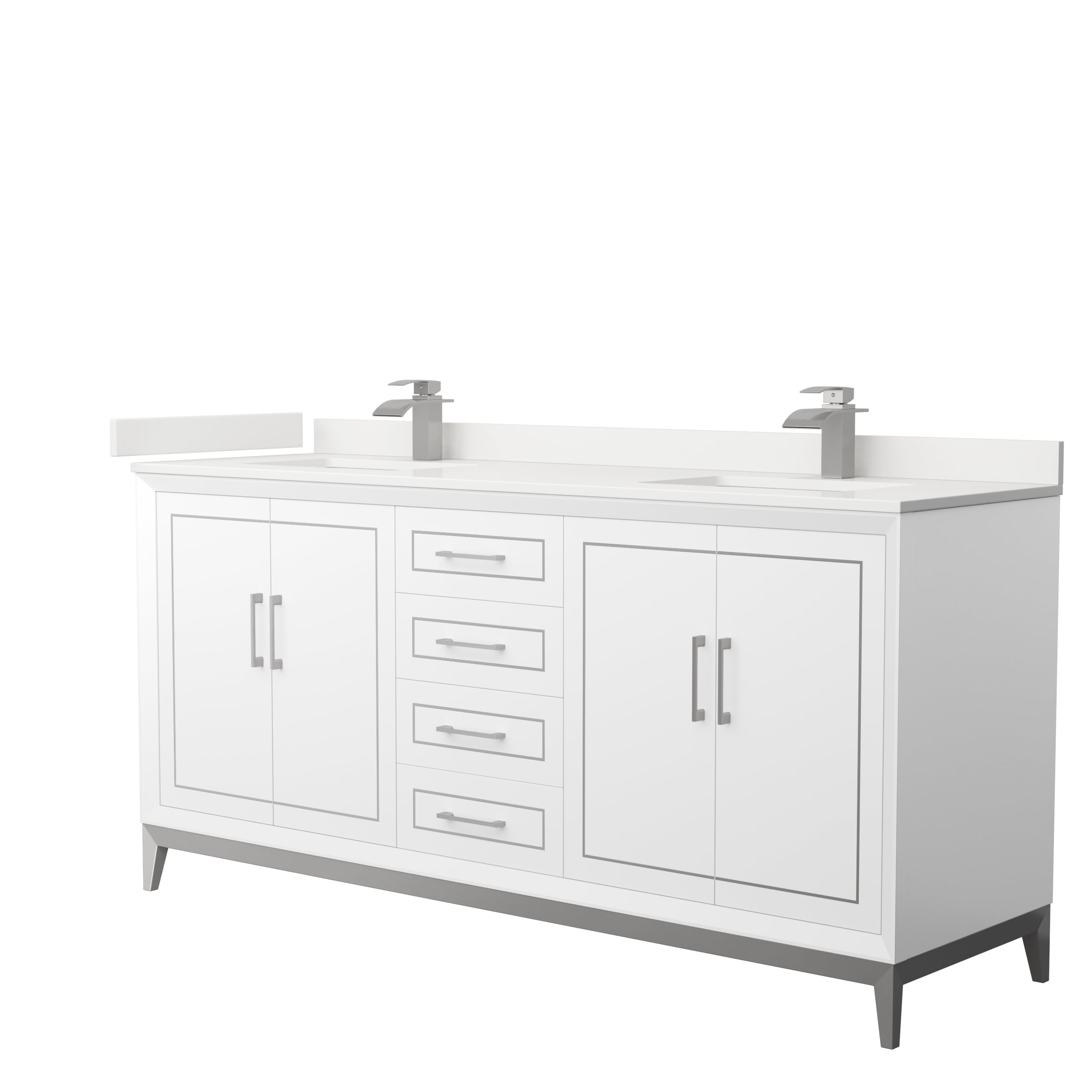 Wyndham Collection WCH515172DWHWQUNSMXX Marlena 72-in White Undermount Double Sink Bathroom Vanity with White Quartz Top