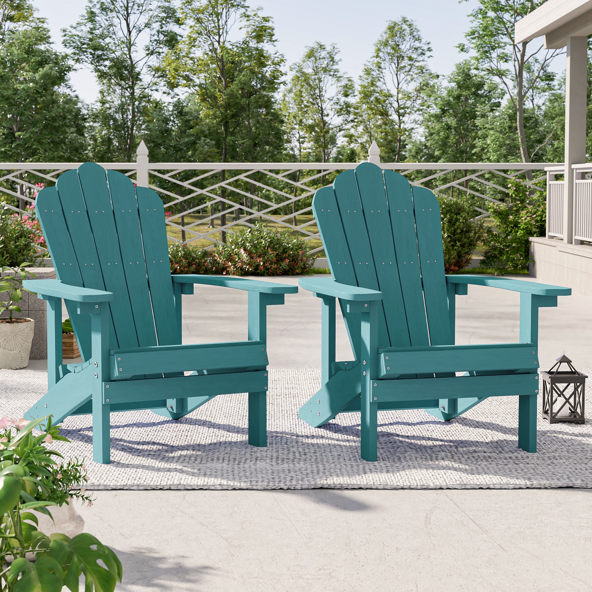 ACEGOSES LW-QW-37LB-2 Adirondack Chair Set of 2 Turquoise Stationary Adirondack Chair with Slat Seat