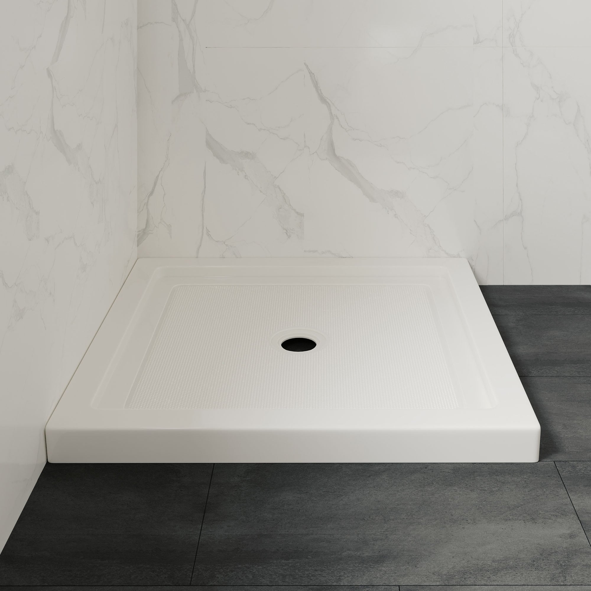 OVE Decors 15SBR-BALI32-WHT Bali 32.01-in W x 32.01-in L White Single Threshold Square Shower Pan Base with 2.76-in H Threshold (Center Drain)