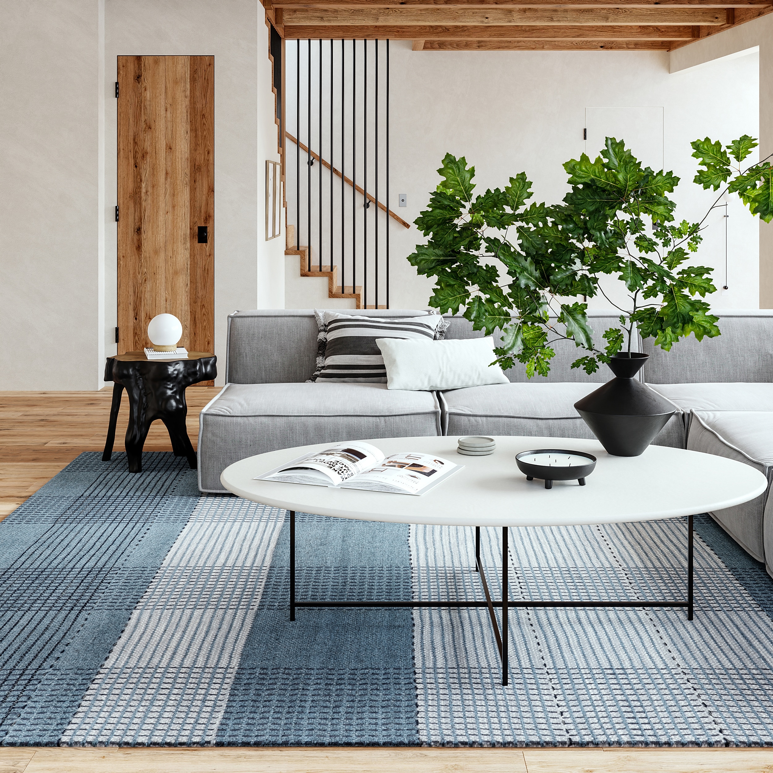 nuLOOM 200AECR12A-508 Oregon Plaid Wool 5ft. x 8ft. Blue Area Rug