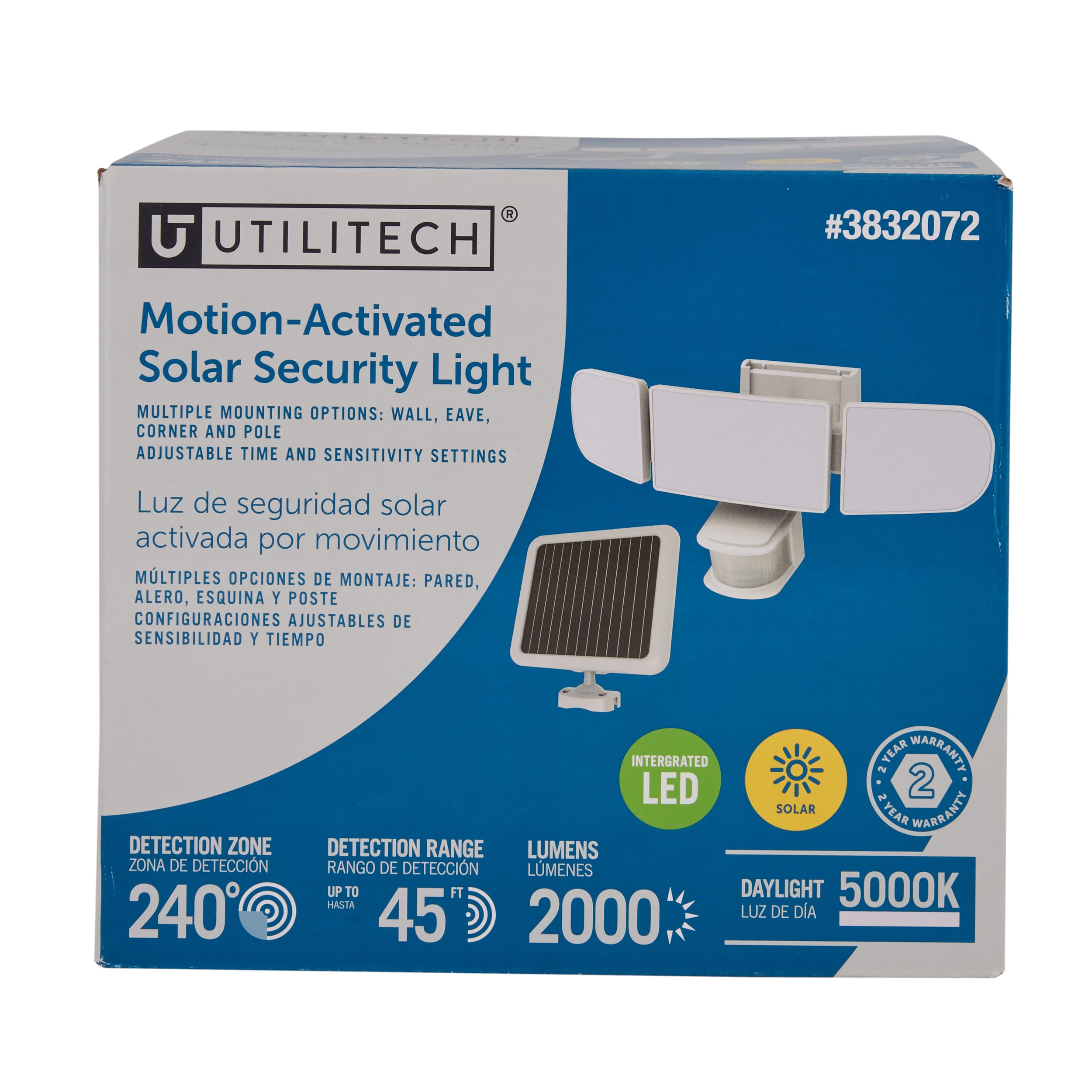 Utilitech 240-Degree 150-Wattage Equivalent Solar LED White 3-Head  Motion-Activated Flood Light with Timer 2000-Lumen in the Motion-Sensor Flood  Lights department at