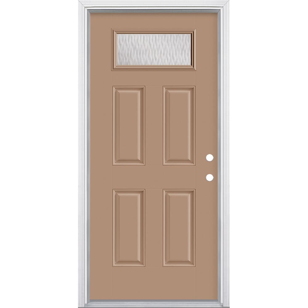 Masonite 628331 Double Water Textured Glass 36-in x 80-in x 4-9/16-in Fiberglass 1/4 lite Left-hand inswing Warm Wheat Painted Prehung Front Door with Brickmould Insulating core
