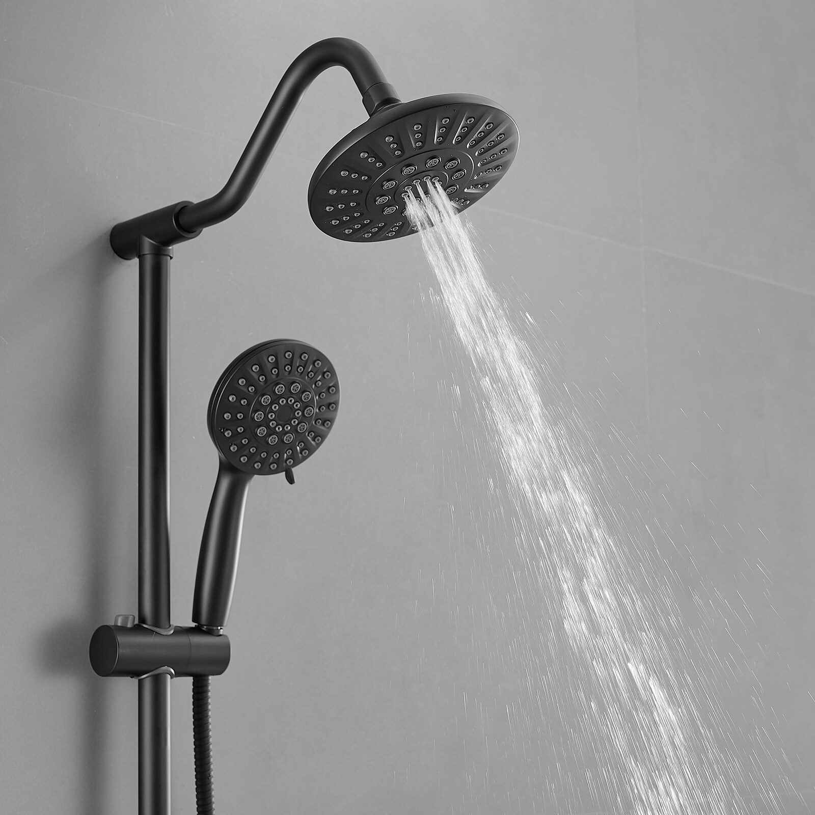Matte Black Wall Mounted Dual Shower Head with Stainless Steel Hose