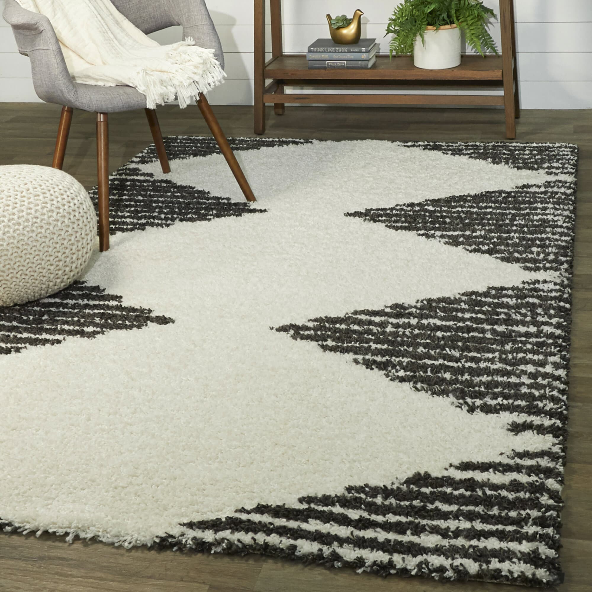 Balta 3018979 Hughes 5 x 7 (ft) Loomed Polypropylene White/Charcoal Rectangular Indoor Stripe Bohemian/Eclectic Area rug
