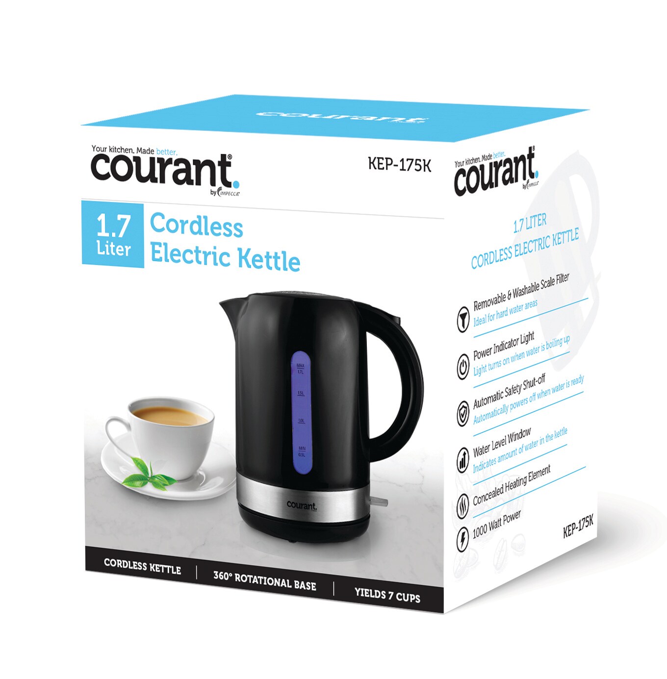 Courant Black 7-Cup Corded Digital Electric Kettle in the Water