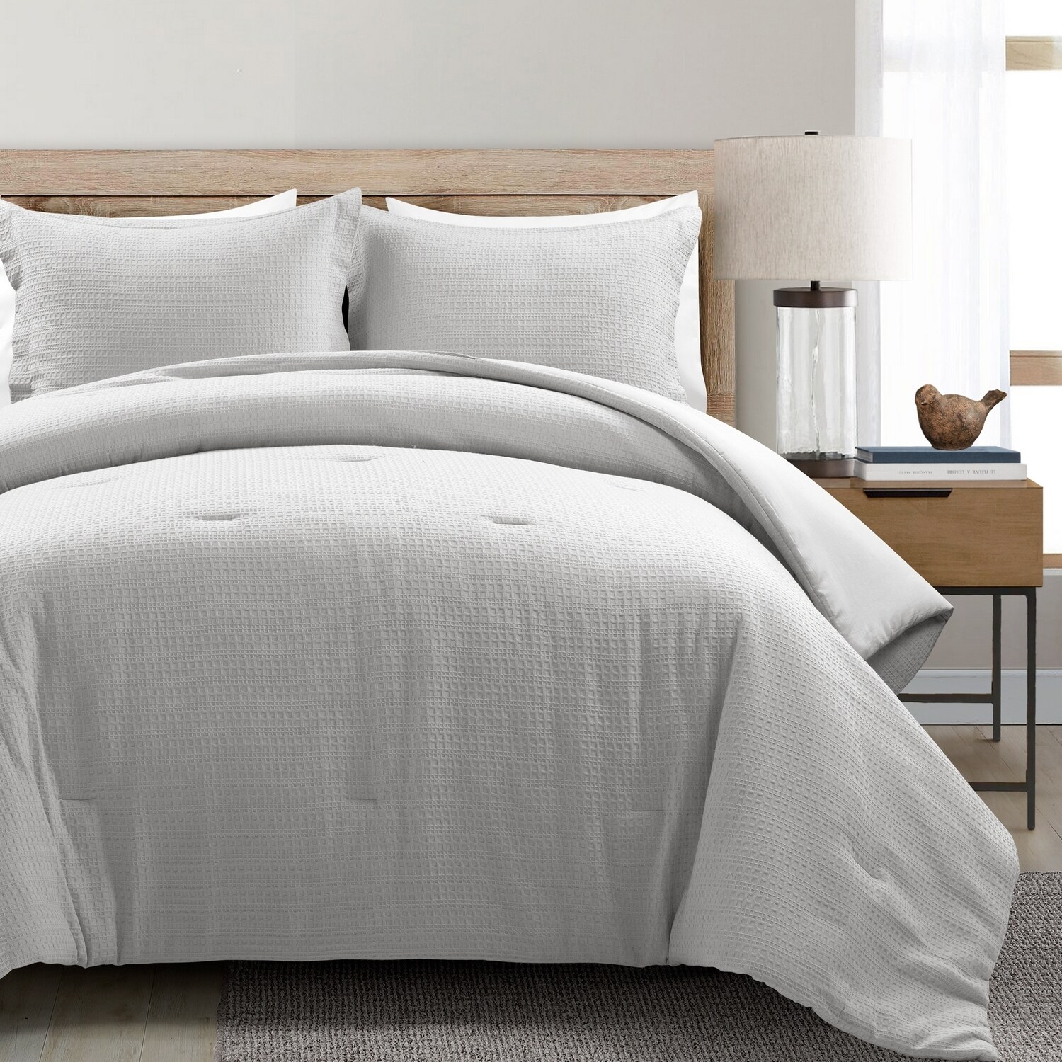 Gray King Cotton Waffle Weave Comforter Set