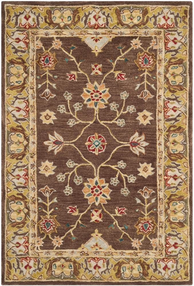 Safavieh AN562A-4 Anatolia Zaza 4 x 6 (ft) Tufted Wool Brown/Gold Rectangular Indoor Floral/Botanical Vintage Area rug