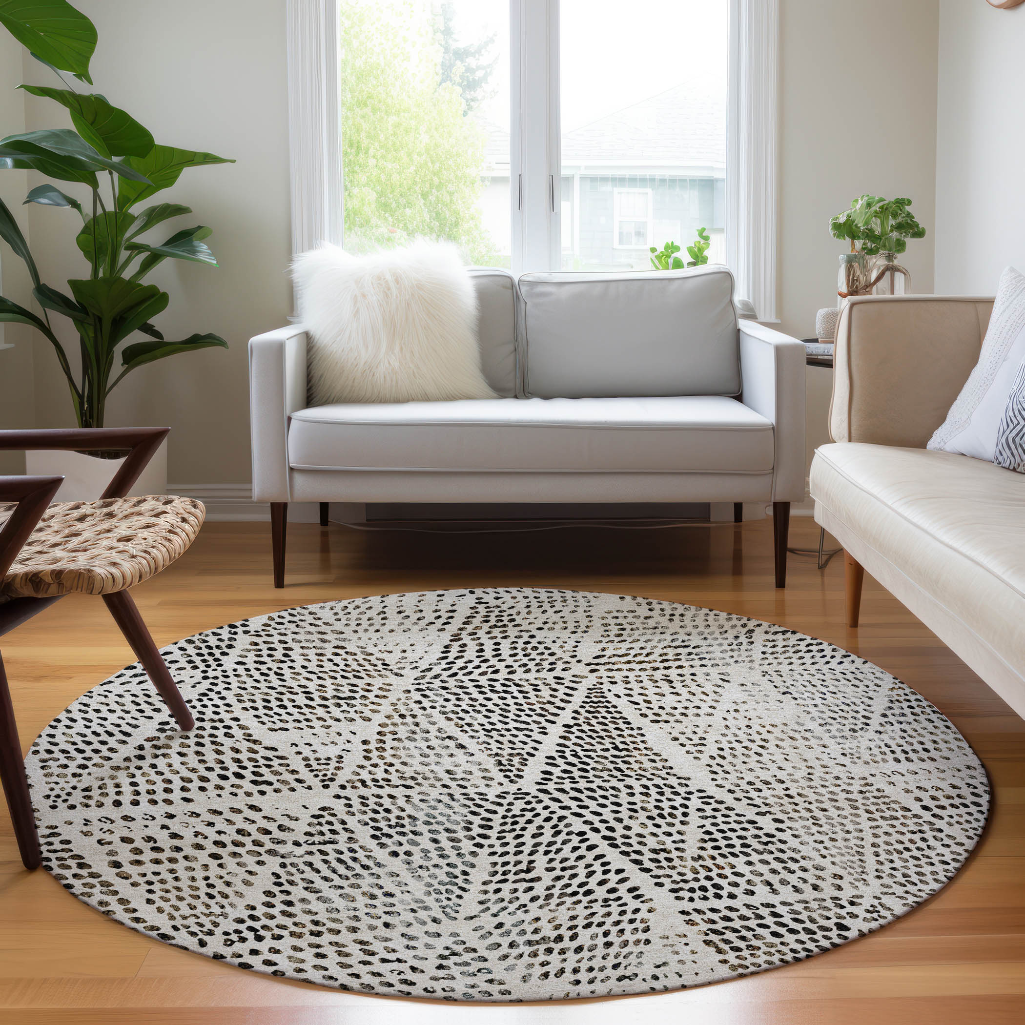 Addison Rugs ACN591IV8RO Chantille ACN591IV 8 x 8 (ft) Polyester Ivory Round Indoor/Outdoor Abstract Machine washable Area rug