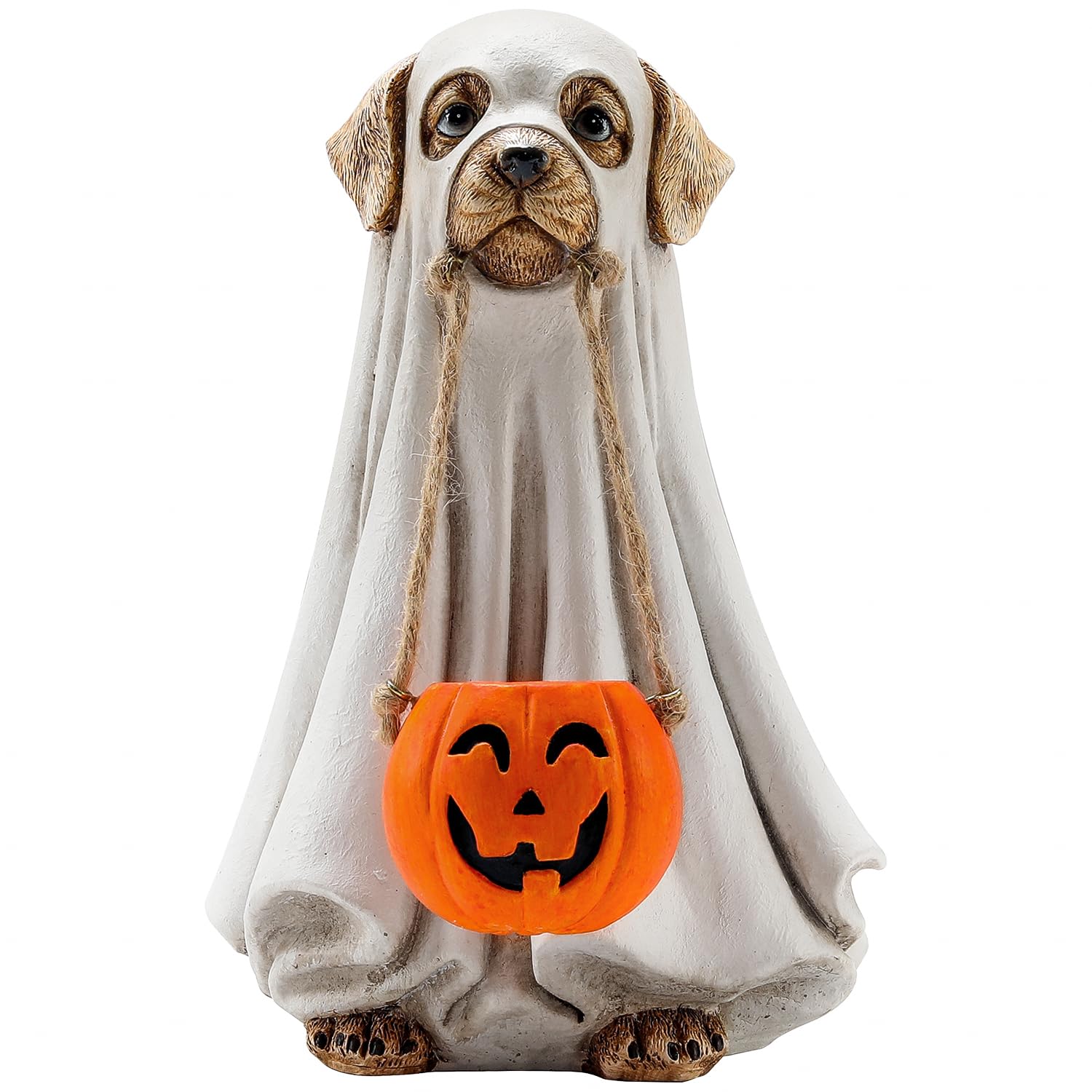 Afoxsos  Halloween Ghost Dog Decoration Holding Pumpkin Statue for Home Shelves Tabletop Display durable home and garden accessory designed for