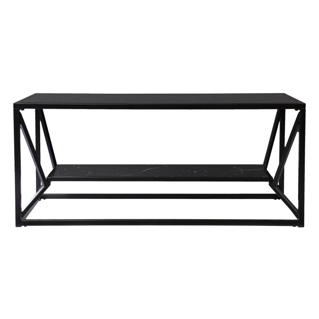 HomeRoots 4000402121 Black Glass Modern Coffee Table with Storage