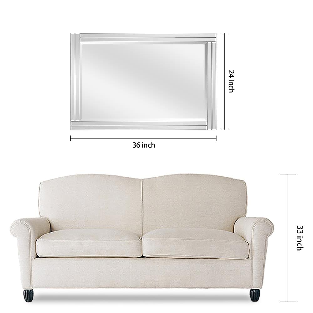 Modern Solid Wood Frame Rectangular Wall Mirror, 24" x 36", Clear Bevel