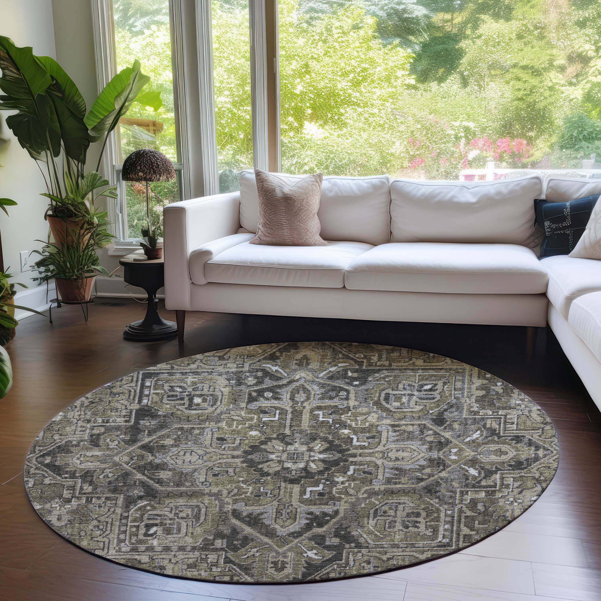 Addison Rugs ACN570TP8RO Chantille ACN570TP 8 x 8 (ft) Polyester Taupe Round Indoor/Outdoor Geometric Oriental Machine washable Area rug