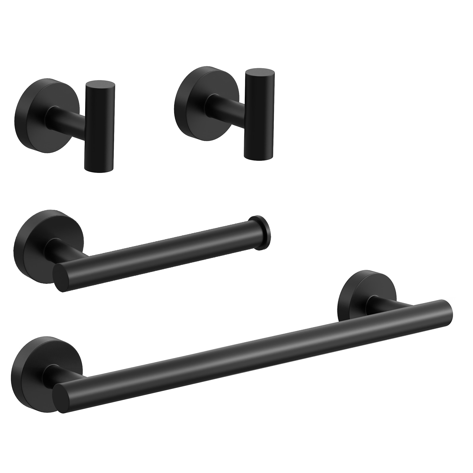 BWE A-91062-B-4 4 -Piece Abyssal Hush Matte Black Decorative Bathroom Hardware Set Towel Bar, Toilet Paper Holder, ,Robe Hook Included