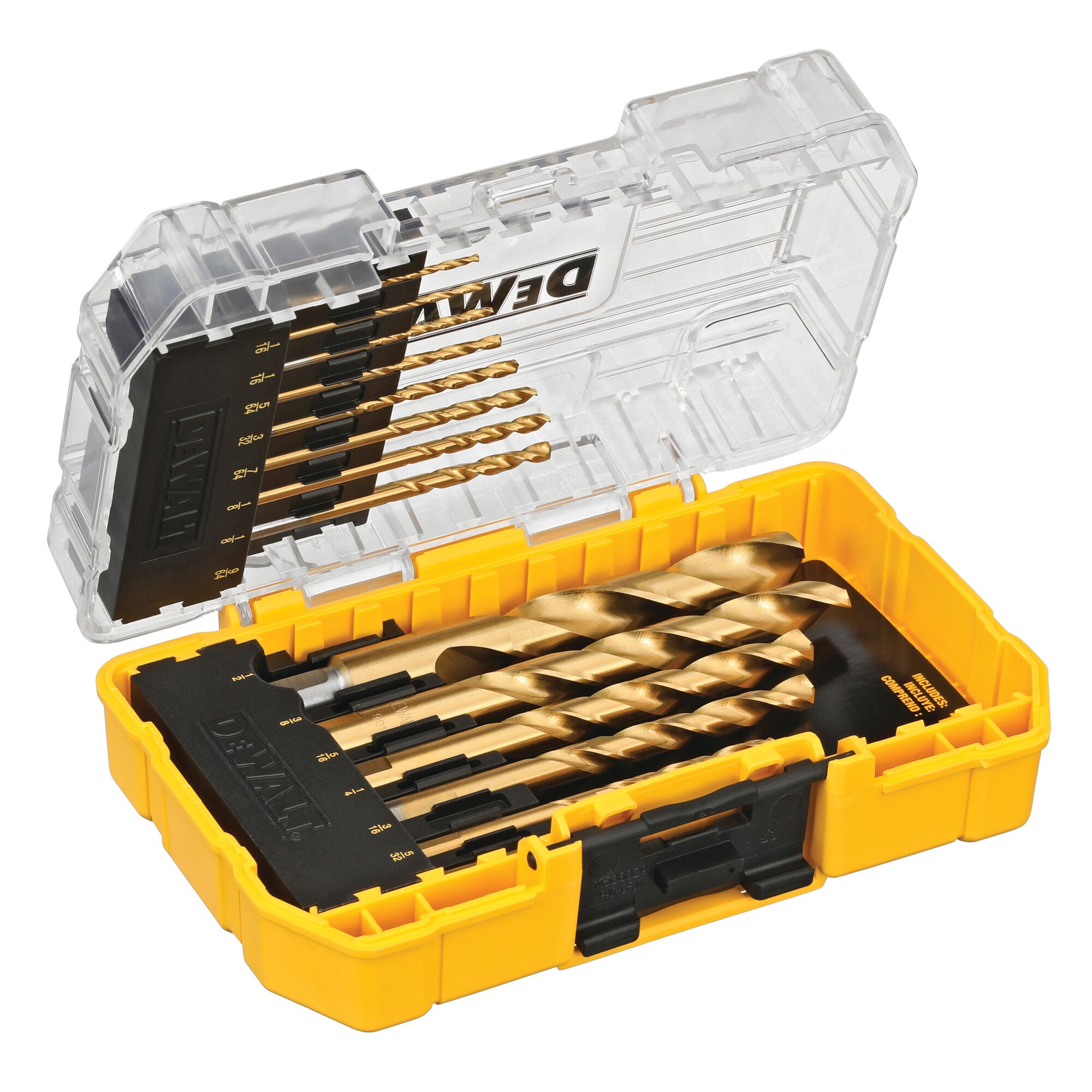 DEWALT 14-Piece Assorted Titanium Nitride Coated HSS Jobber Length Twist  Drill Bit Set in the Twist Drill Bits department at