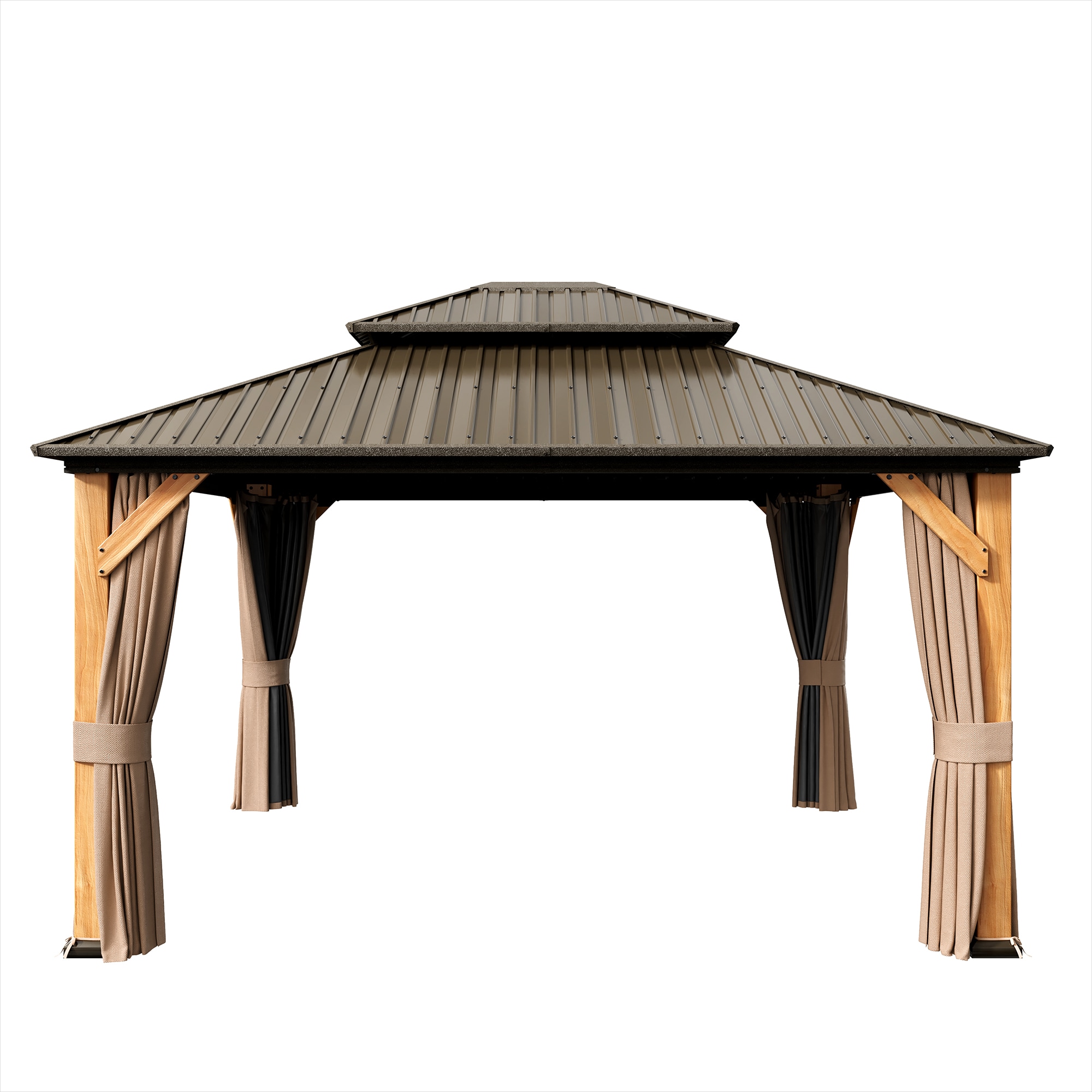 Dimakai DK-0605LC1131 14-ft x 10.07-ft Brown Gazebo with Hardtop Roof (Screen Included)