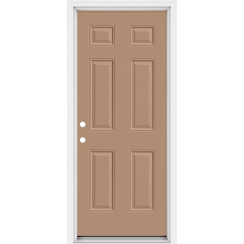 Masonite 321106 Steel Doors Series 32-in x 80-in x Steel No glass Right-hand inswing Warm Wheat Painted Prehung Front Door with Brickmould Insulating core