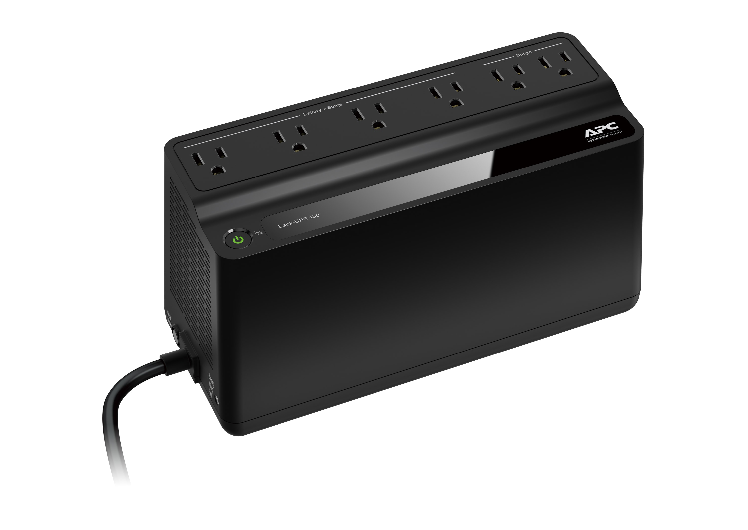 APC 5-ft APC BackUPS 6 Outlets 450VA 255W 6-Outlet 180 Joules 255-Watt  450Va Indoor Ac Surge Protector with Battery Backup in the Surge Protectors  department at