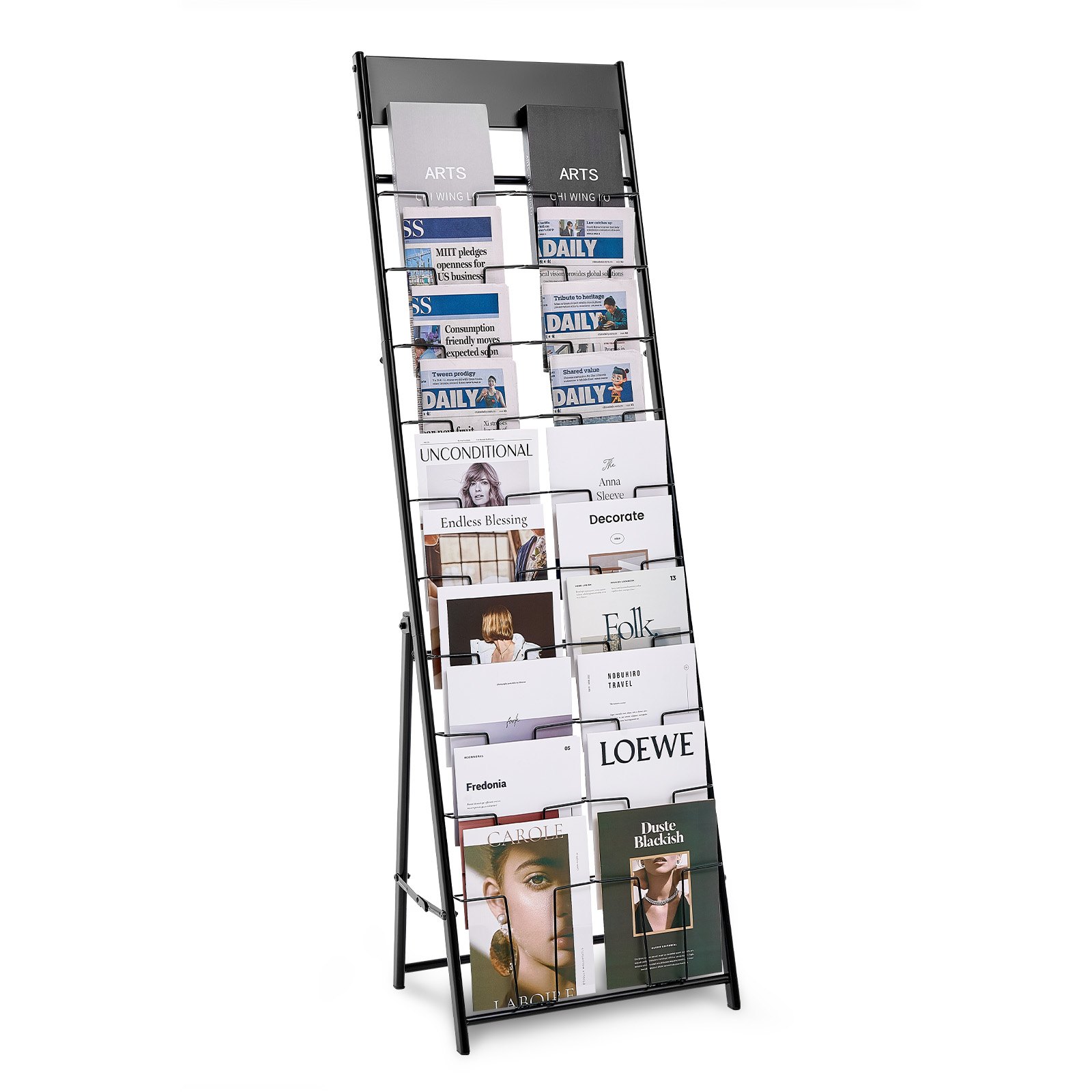 Mecale 20-Pocket Brochure Display Rack Floor-Standing Magazine Literature Stand - Black