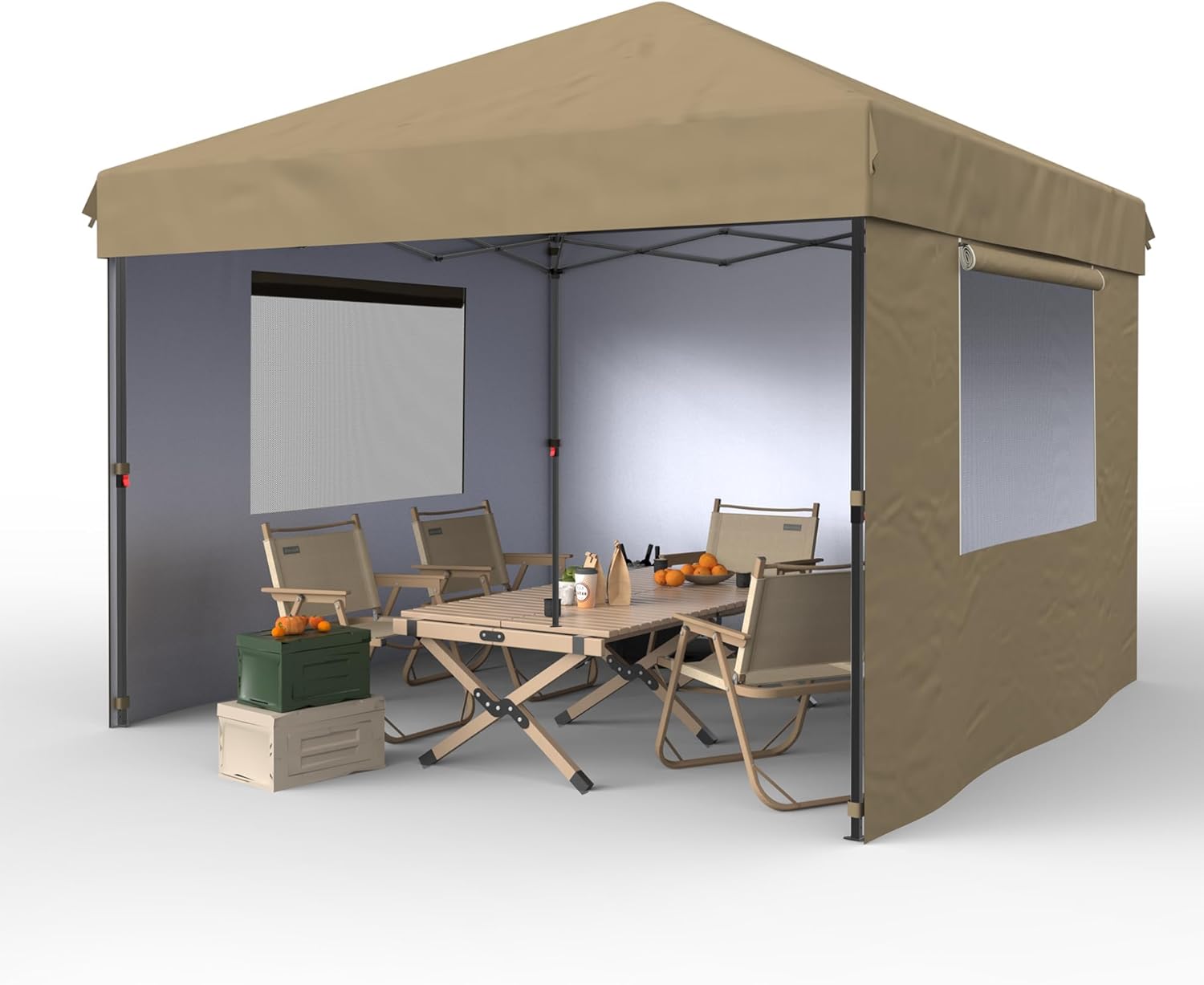 Qeetex CANOPY-10B7Y7OZ 10 By 10 ft Heavy Duty Pop Up Canopy Tent With 4 Removable Mesh Sidewalls Galvanized Steel Frame Powder  Coated Weatherproof Roof Wheeled Carry Bag And Anchoring Kit Khaki