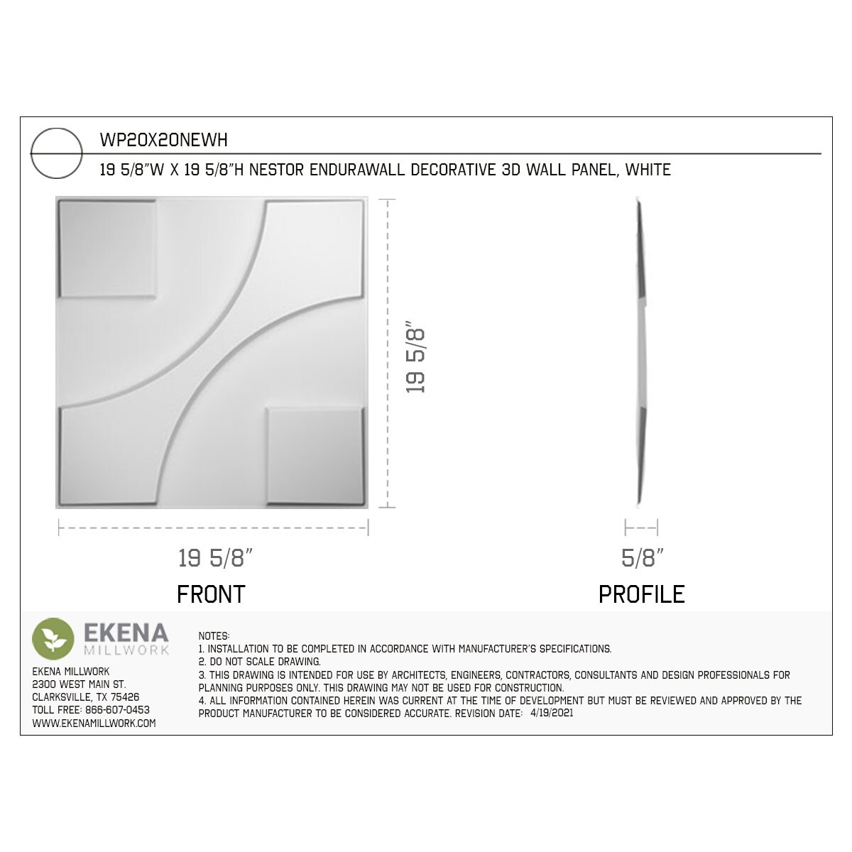 Ekena Millwork WP20X20NEWH Wall-Panels - View #2