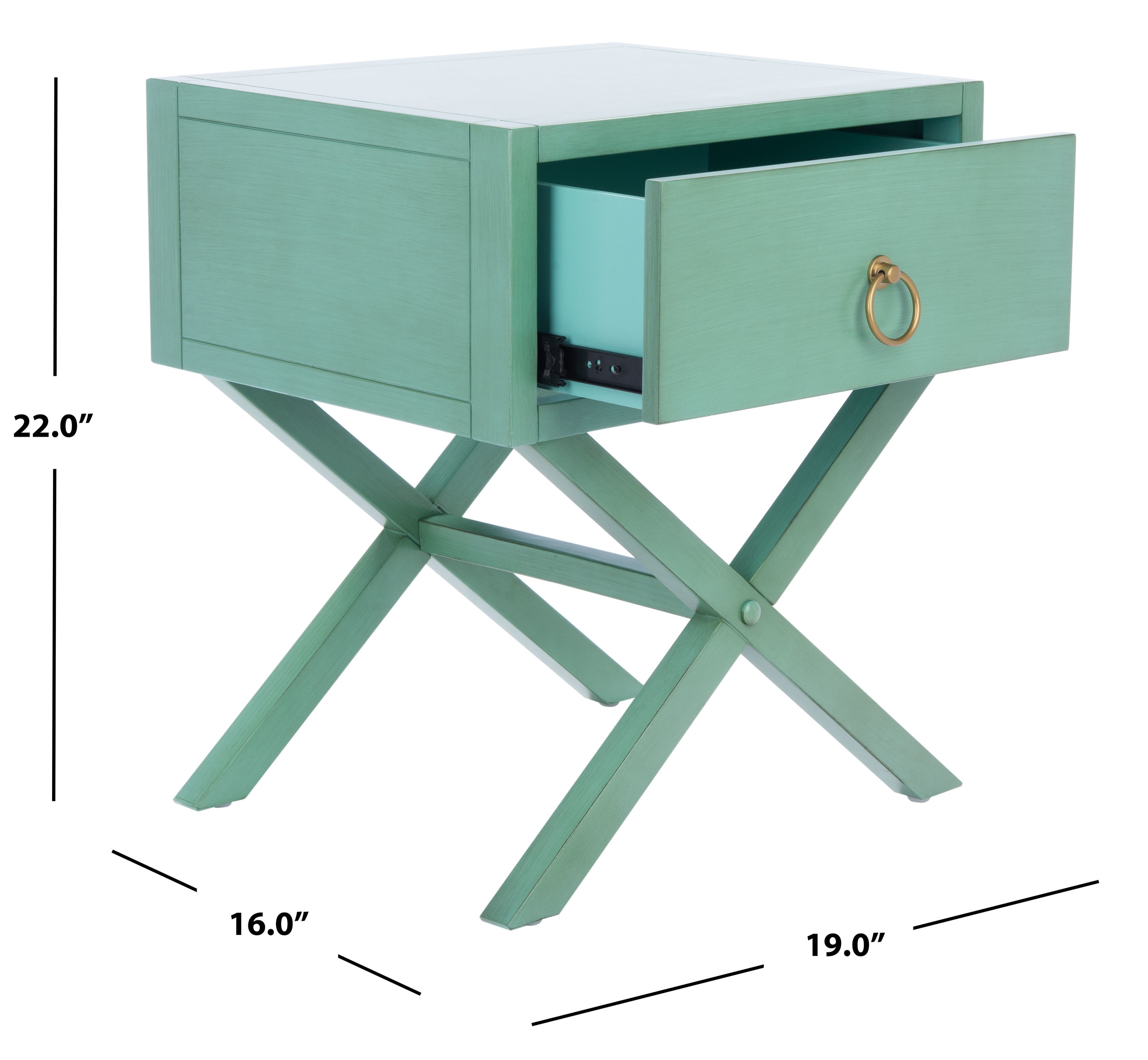 Odilia Turquoise Acacia Wood 1-Drawer Nightstand with Gold Pull