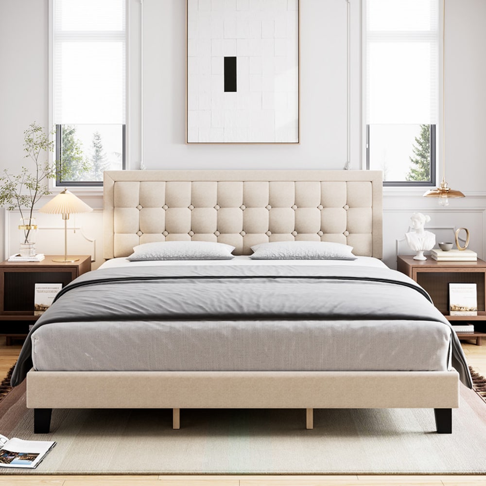 Garvee PHO-0X4TWGSW Beige Full Wood Platform Bed