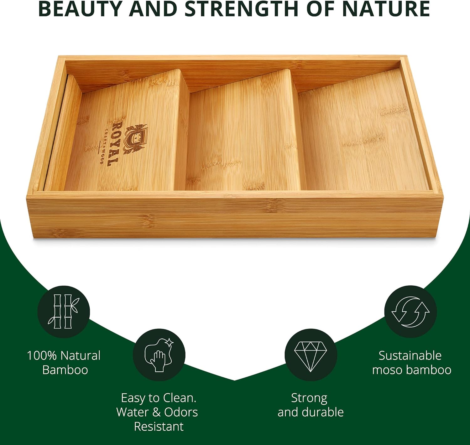 Natural Bamboo 3-Tier Spice Rack Drawer Organizer