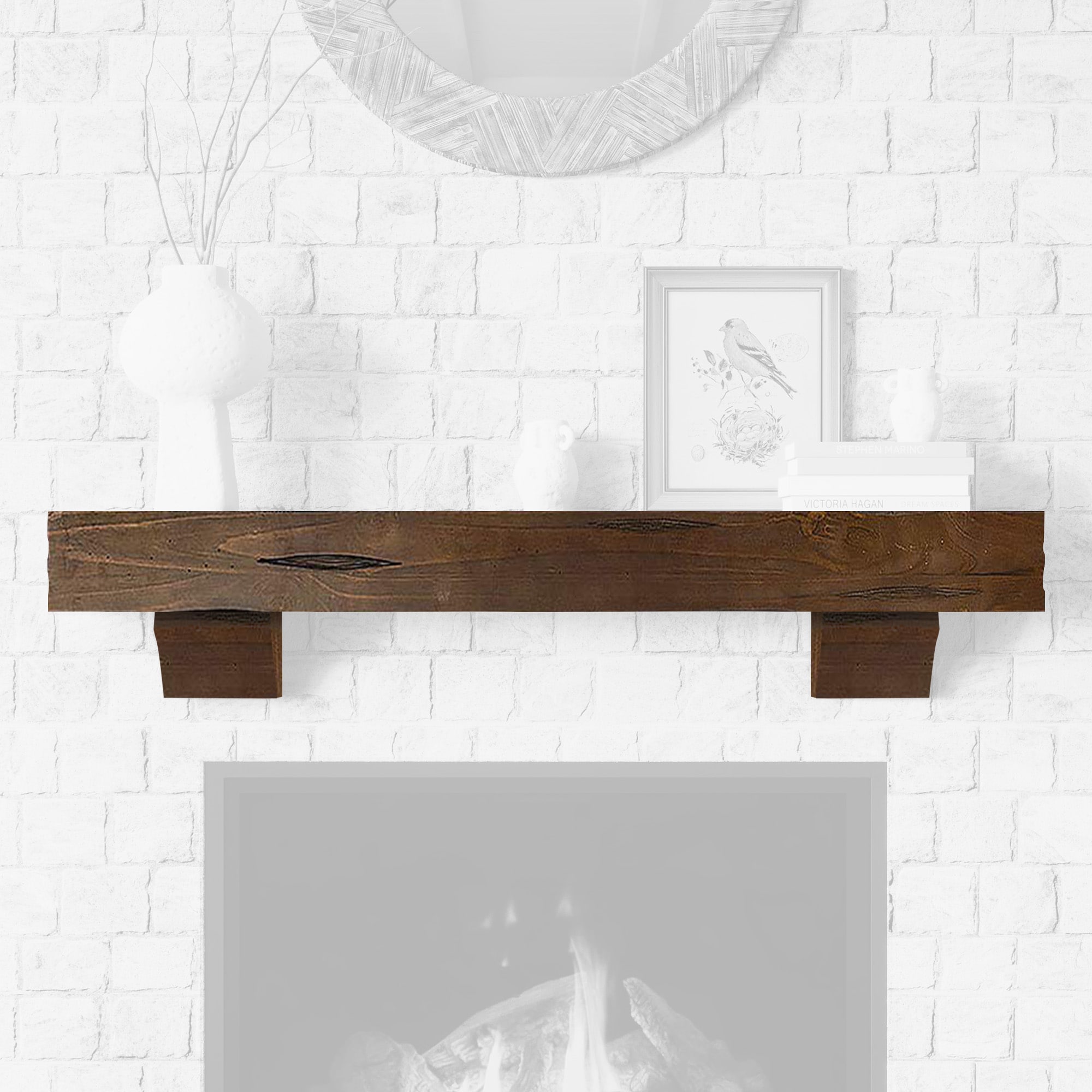 Mantels Direct NATURAL-48-GRD 48-in W x 5-in H x 9-in D Grey Rustic Distressed Pine Hollow Rustic Fireplace Mantel